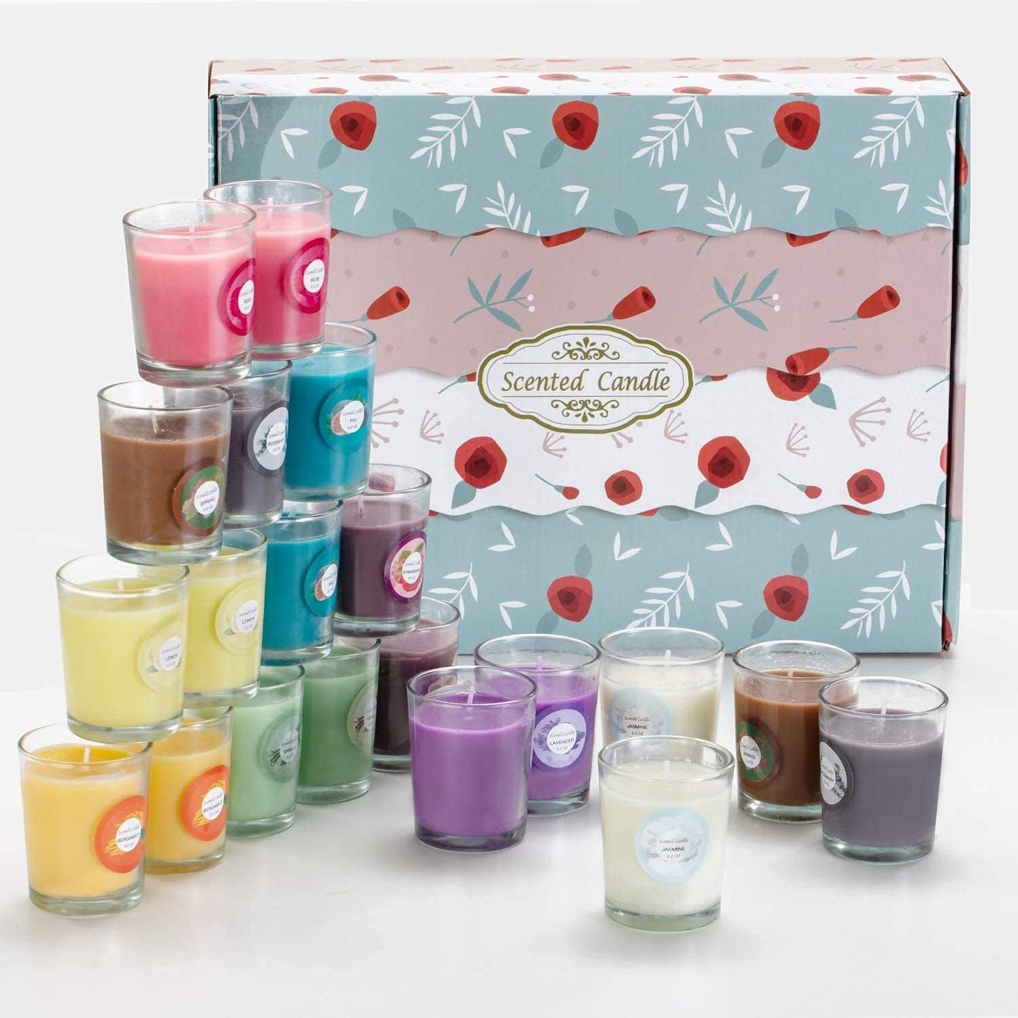 Scented Candles, Jasmine, Rose, Vanilla, Bergamot, fig, Lavender, Lemon, Spring,Strawberry, Rosemary, Aromatherapy Candles,Soy Wax Glass Jar Candle - 20 Pack