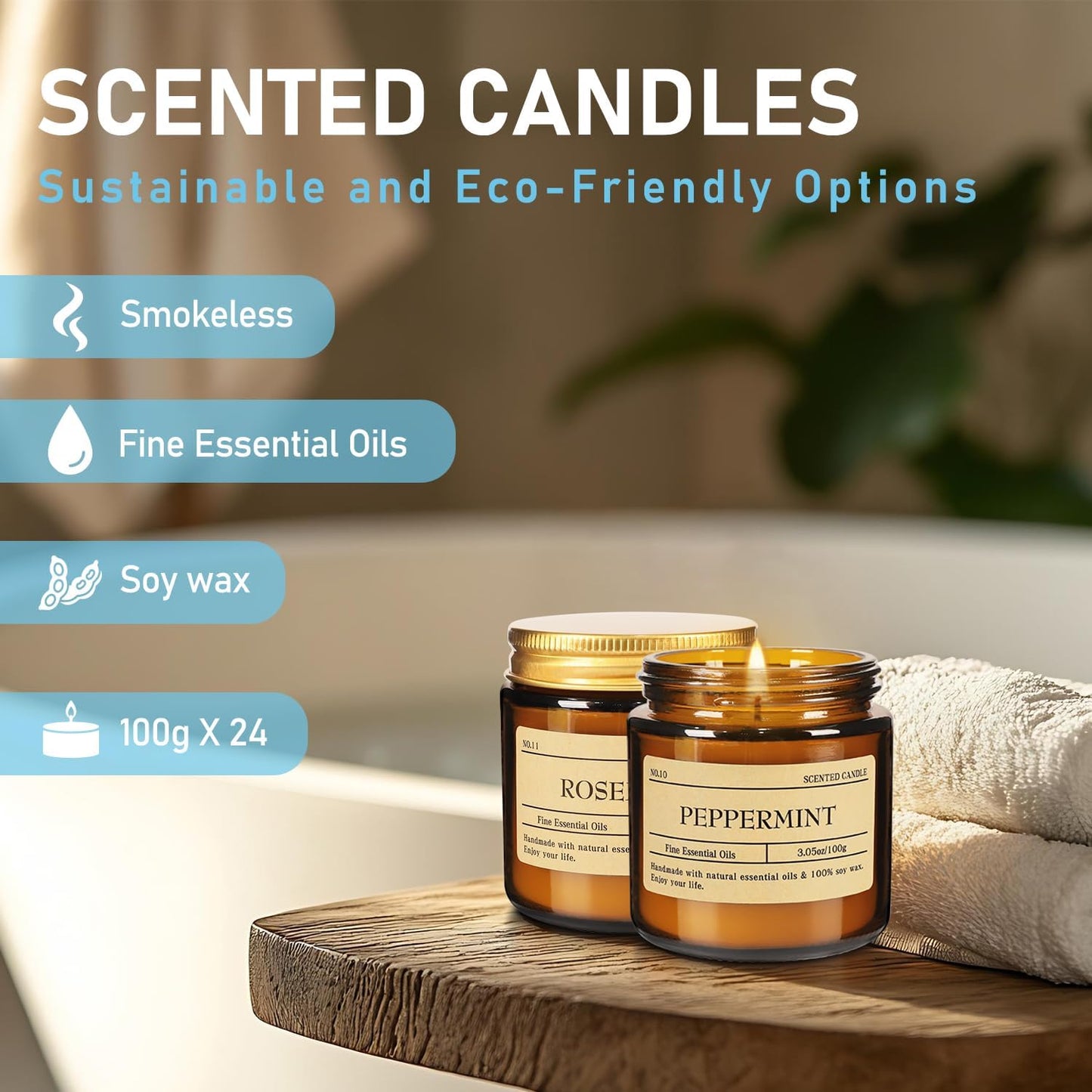 24-Pack Scented Candle Gift Box - 12 scents to Choose from (Rose/Lavender/Lemon/Vanilla), Natural Soy Wax - Birthday, Halloween and Christmas，Gift for Best Friends, Male and Female Friends