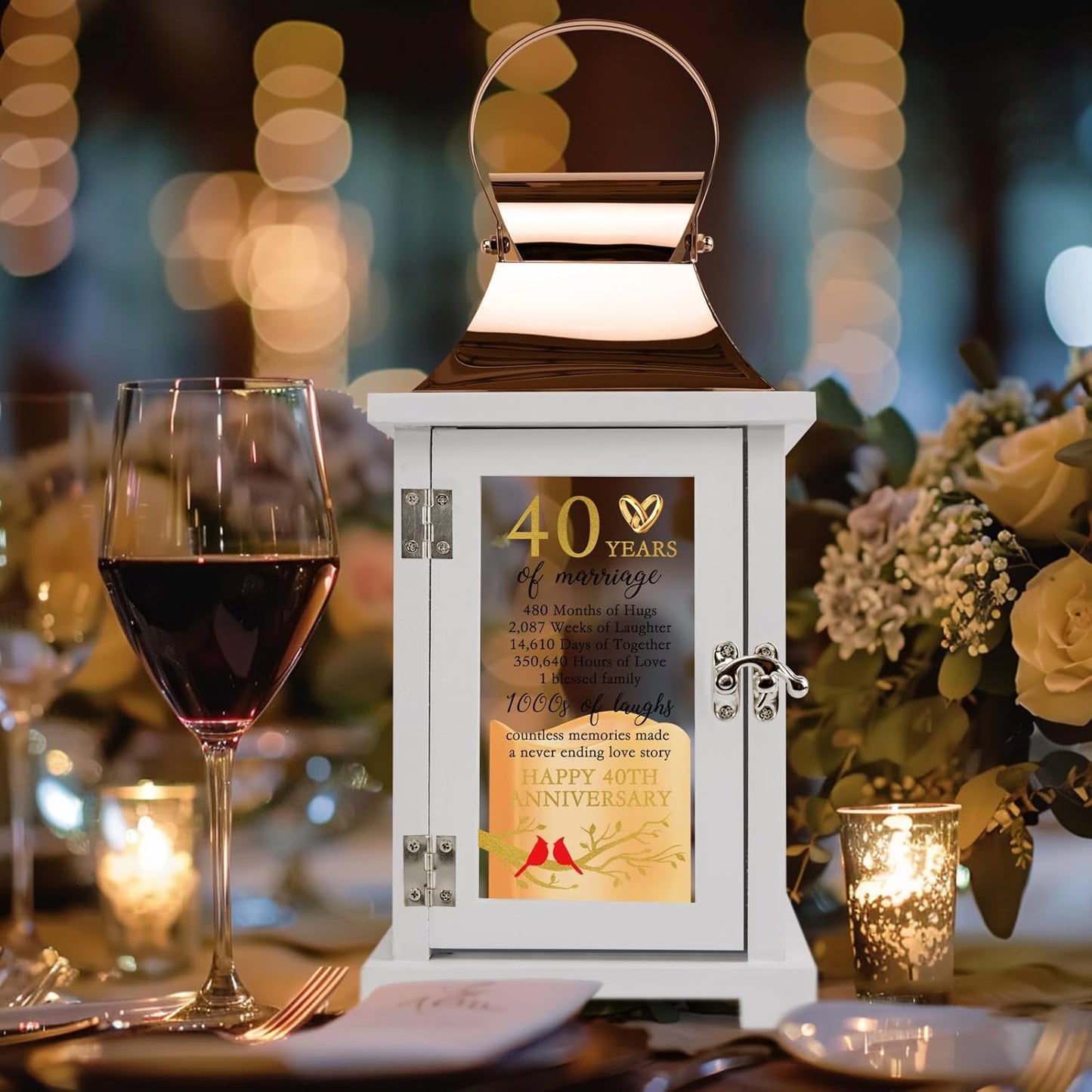 40th Wedding Anniversary Lantern 40th Anniversary Wedding Gifts for Couple Parents Grandparents Husband Wife, Happy 40th Anniversary Decoration