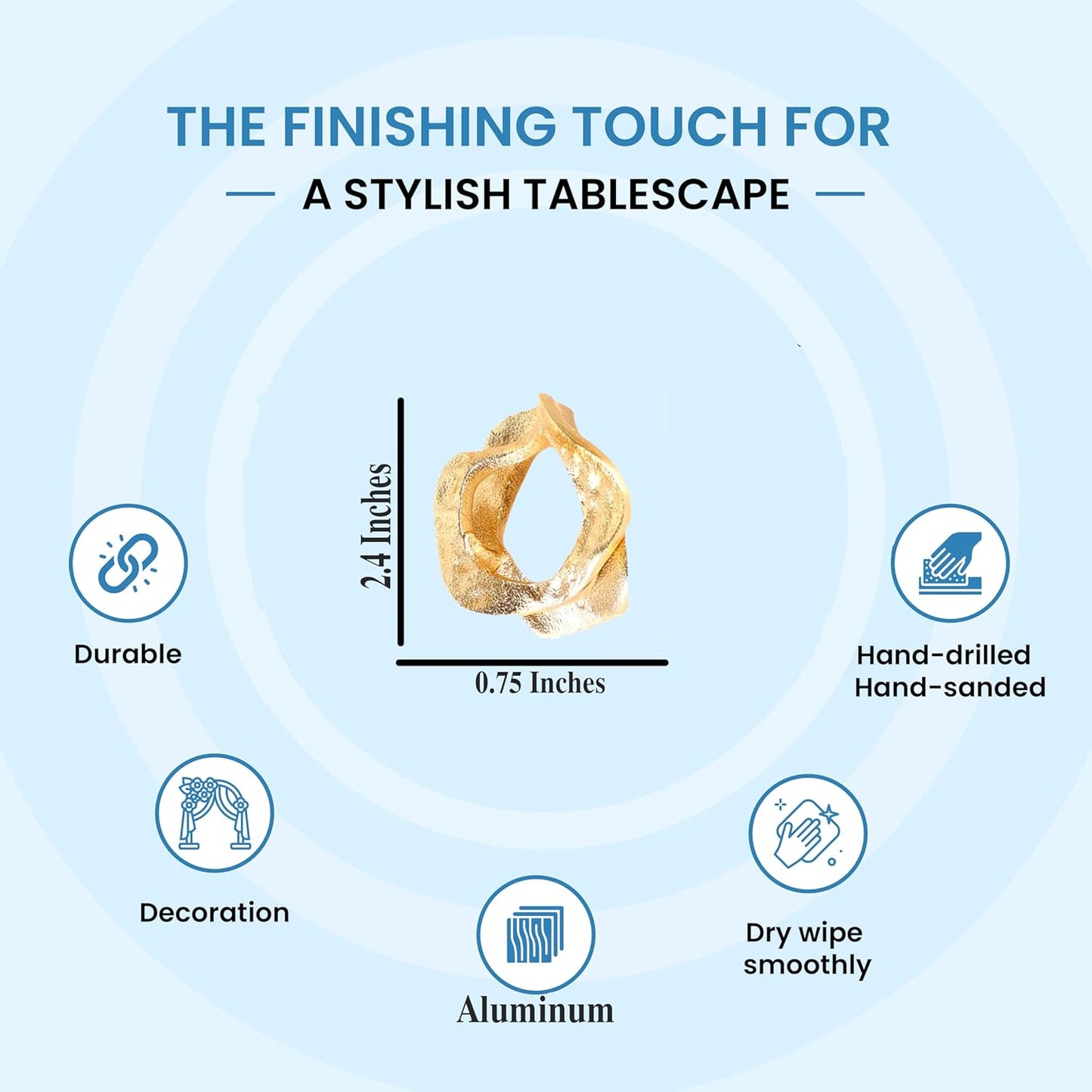 Golden Napkin Rings Set of 8 - Metal Lightweight Napkin Holders for Cloth Napkins Elegant Table Decor for Weddings, Dinners & Special Occasions-Durable & Reusable Serviette Rings - ALPHA Living HOME