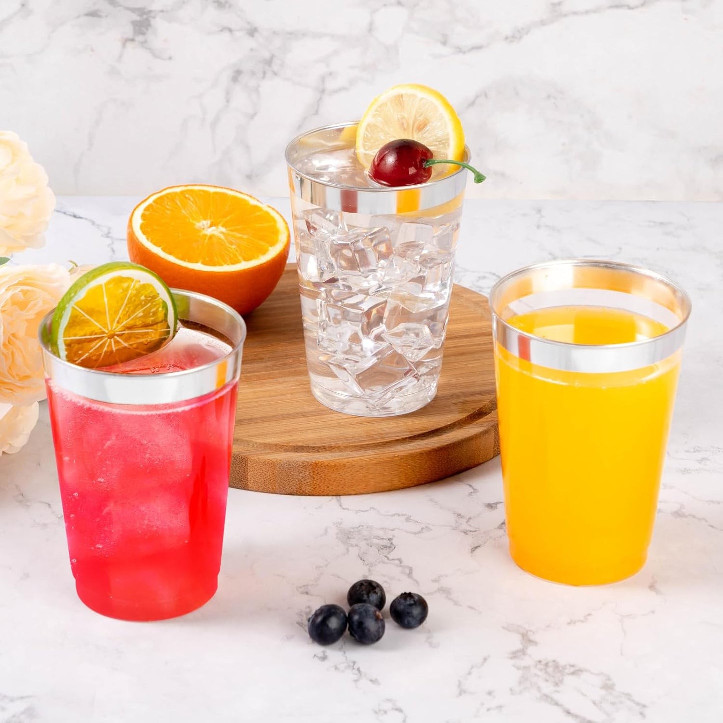 Goodluck 100PCS 14oz Silver Plastic Cups for Party, Disposable Silver Cups, Plastic Cocktail Glasses for Wedding Thanksgiving, Christmas, and Parties