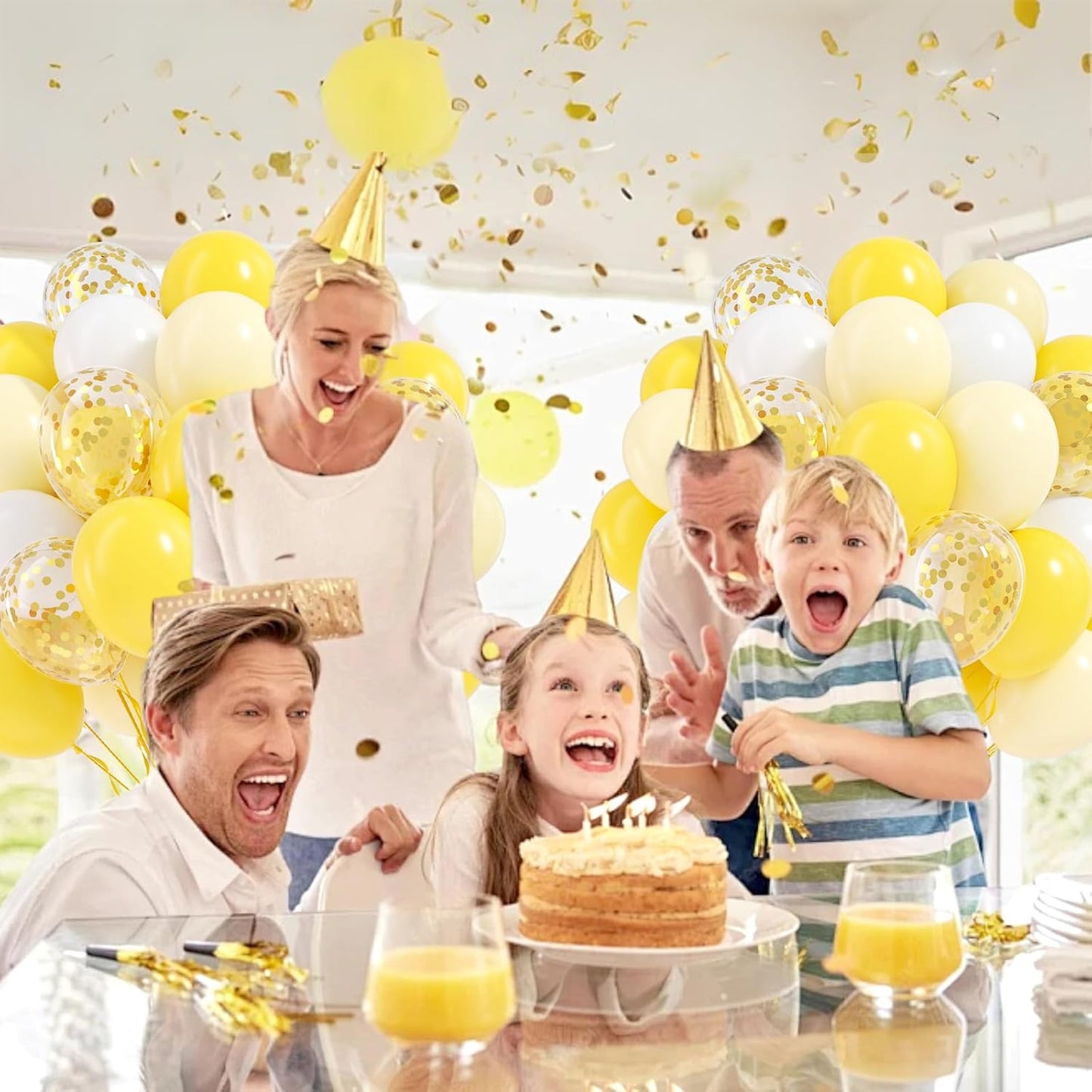 60pcs Yellow and White Balloons 12inch with Pastel Yellow White Gold Confetti Balloons for Bee Lemon Wedding Baby Shower Birthday Party Decorations