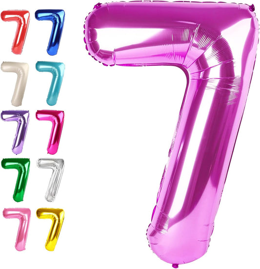 Digital Number 7 Rosy Purple Birthday Balloon 40 Inch, Foil Balloons for 7 17 27 70 77 Party Decorations Supplies, Rosy purple Mylar Numbers Balloon for Seven Wedding Anniversary