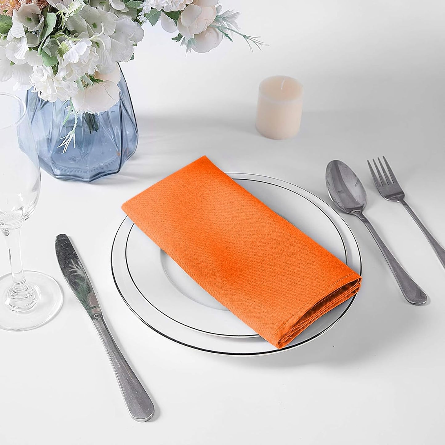 Cloth Napkins 20x20 inch Washable Polyester Dinner Napkins Soft Table Napkins for Wedding Party Dining Banquet(Orange,100PCS)
