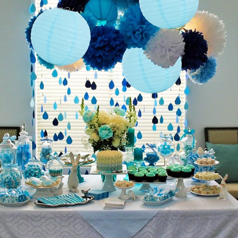 BEISHIDA 12-Inch Light Blue Round Paper Lanterns Decorative Hanging Asia Chinese Japanese Paper Lanterns Lamp for Birthday Wedding Baby Shower Home Decor Party Decoration（6 Packs）