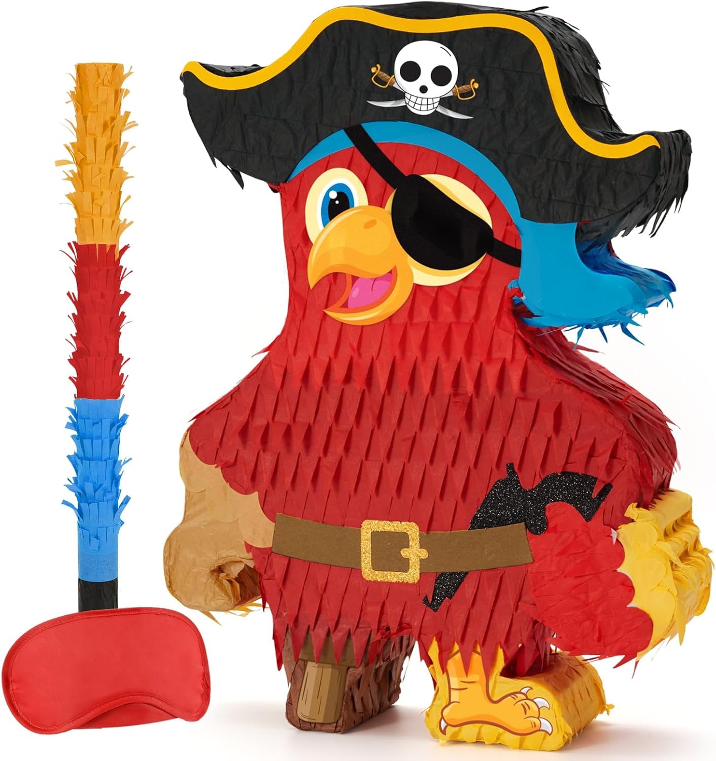 Wernnsai Pirate Piñata - Pirate Parrot Piñata with Blindfold and Bat for Boys' Birthday Party Adventure Theme Decorations
