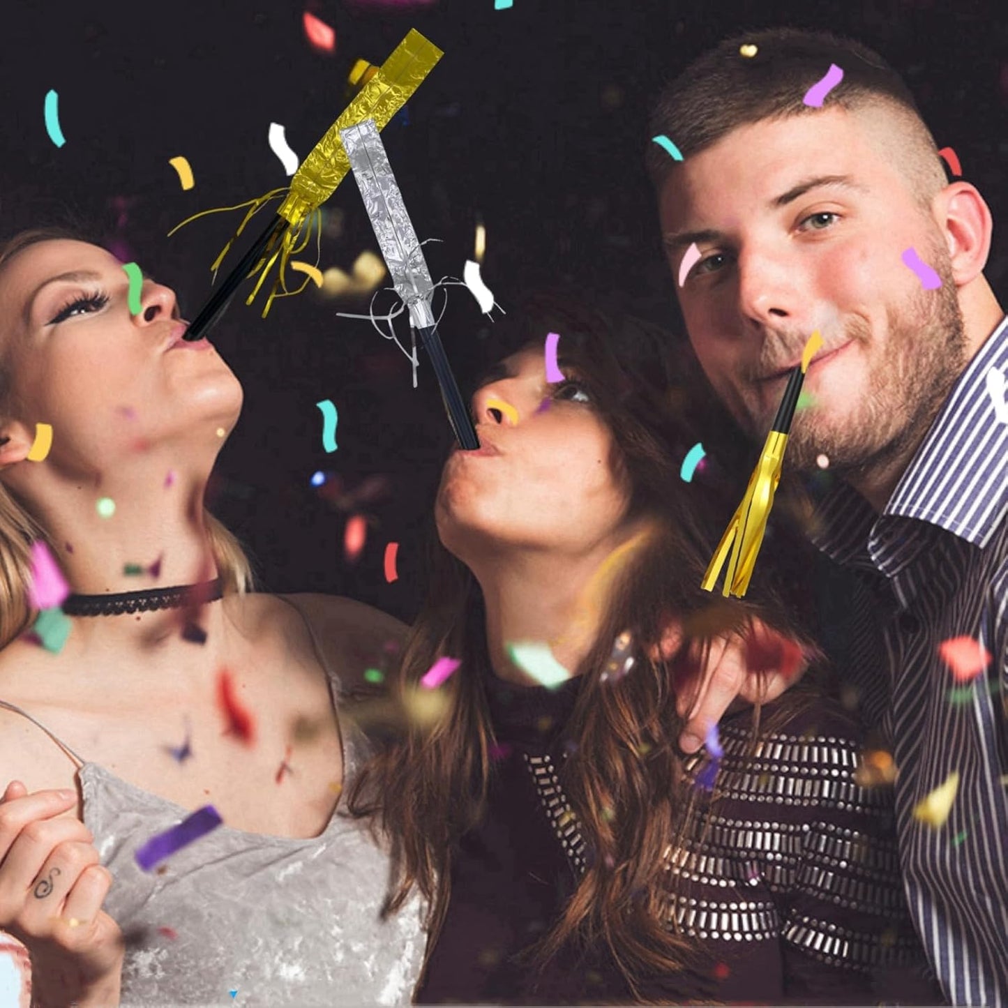 48 Pieces Party Squawkers Christmas Party Blowers Noise Makers for New Year Party Favor Supplies, Silver