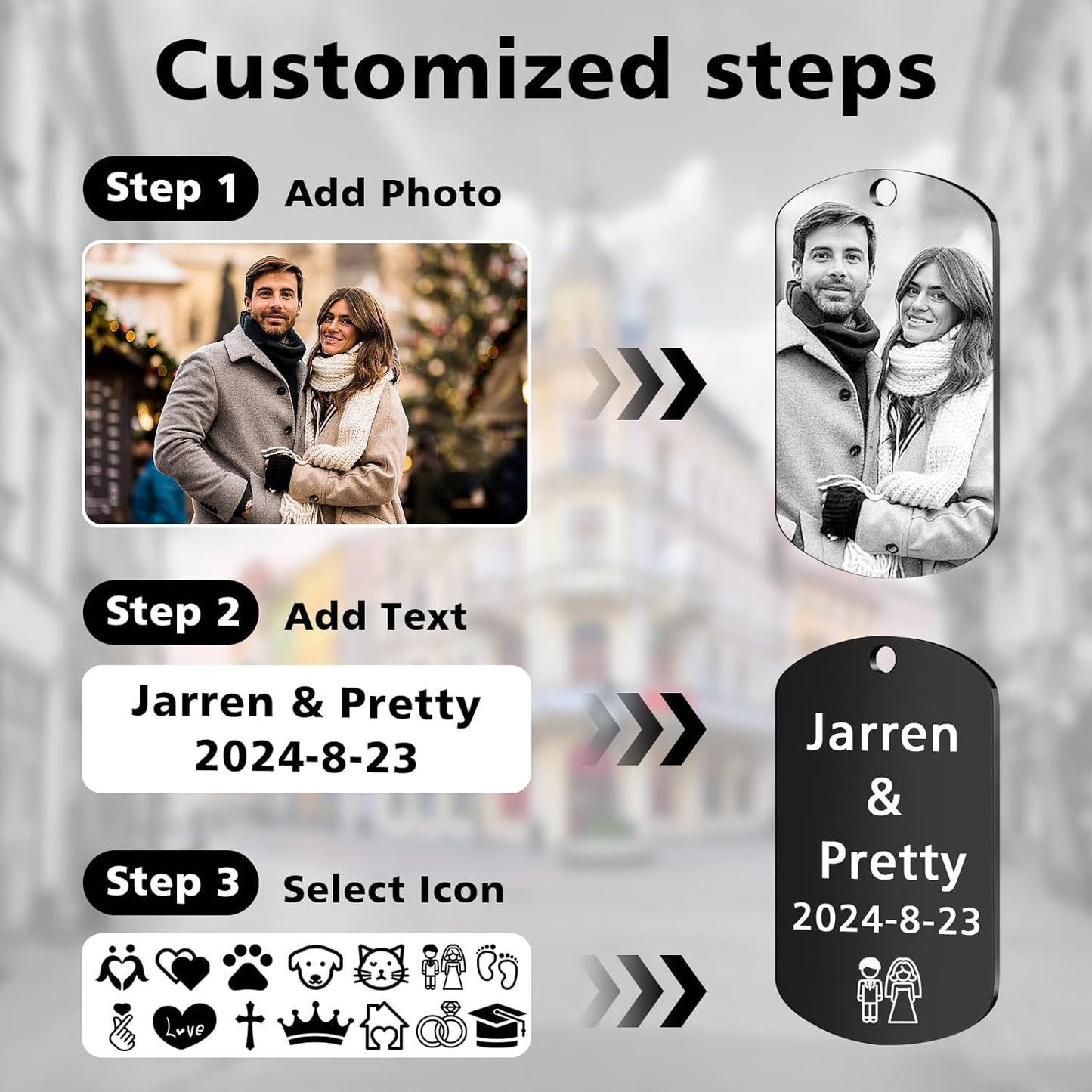 Personalized Keychain with Engraved Photo & Text Customized Custom Gift for Boyfriend, Girlfriend Valentine's Day gift