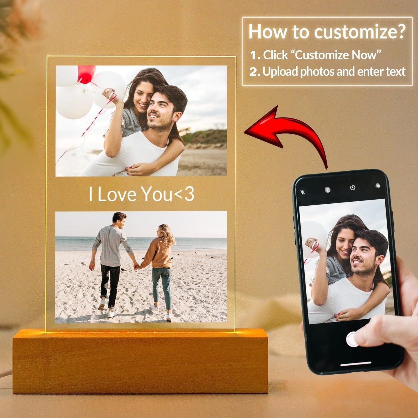 Personalized Anniversary Couple Gifts for Women & Men, Custom Picture Frames with Photo, Personalized Photo Frame with Night Light, Customized Picture Frame, Custom Photo Gifts for Her & Him