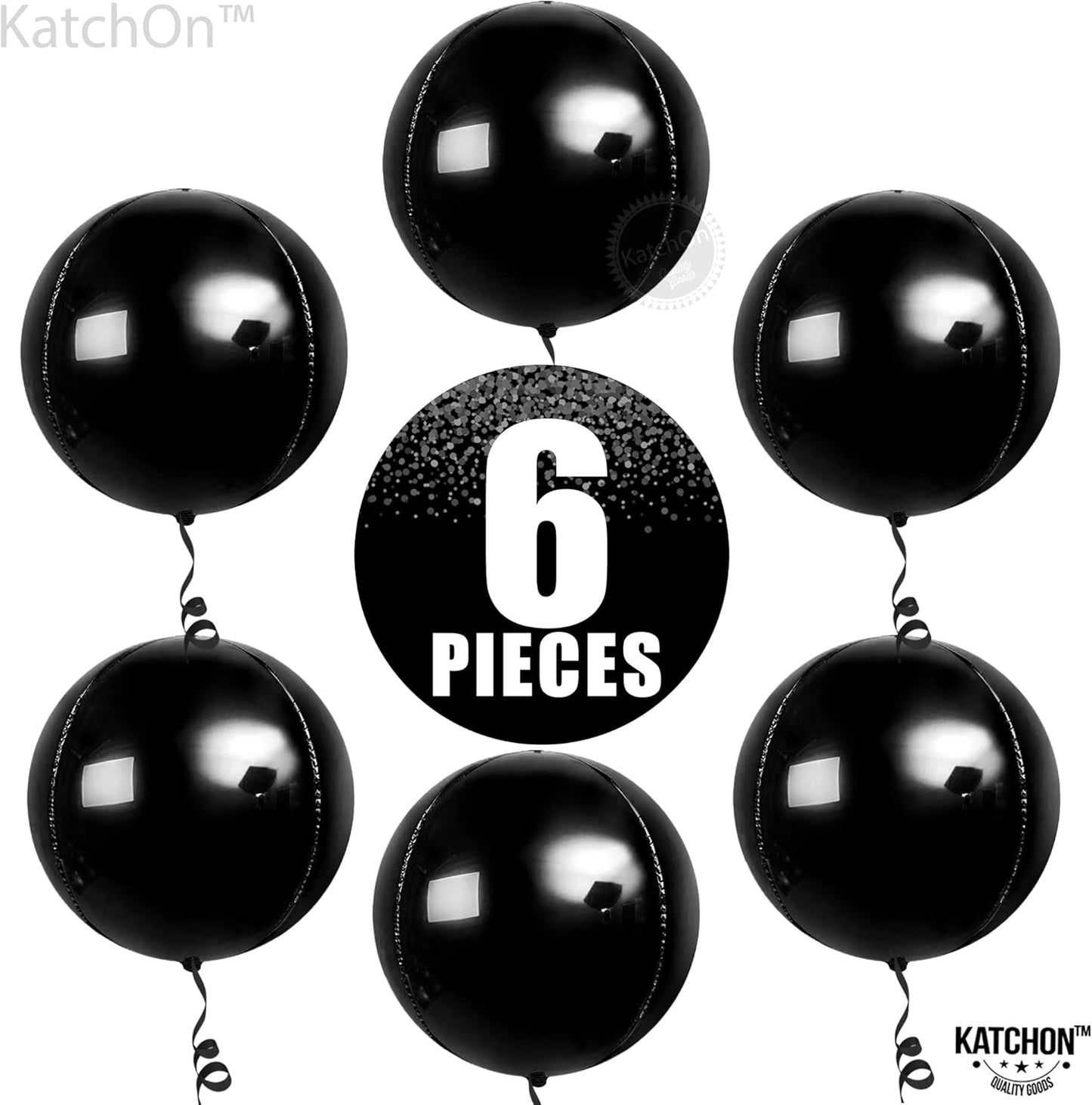 KatchOn, Large Black Mylar Balloons - 22 Inch, Pack of 6 | Round 4D Mylar Balloon | Black Balloons for Birthday, Bachelorette Decorations, Halloween Foil balloons For Halloween Decorations
