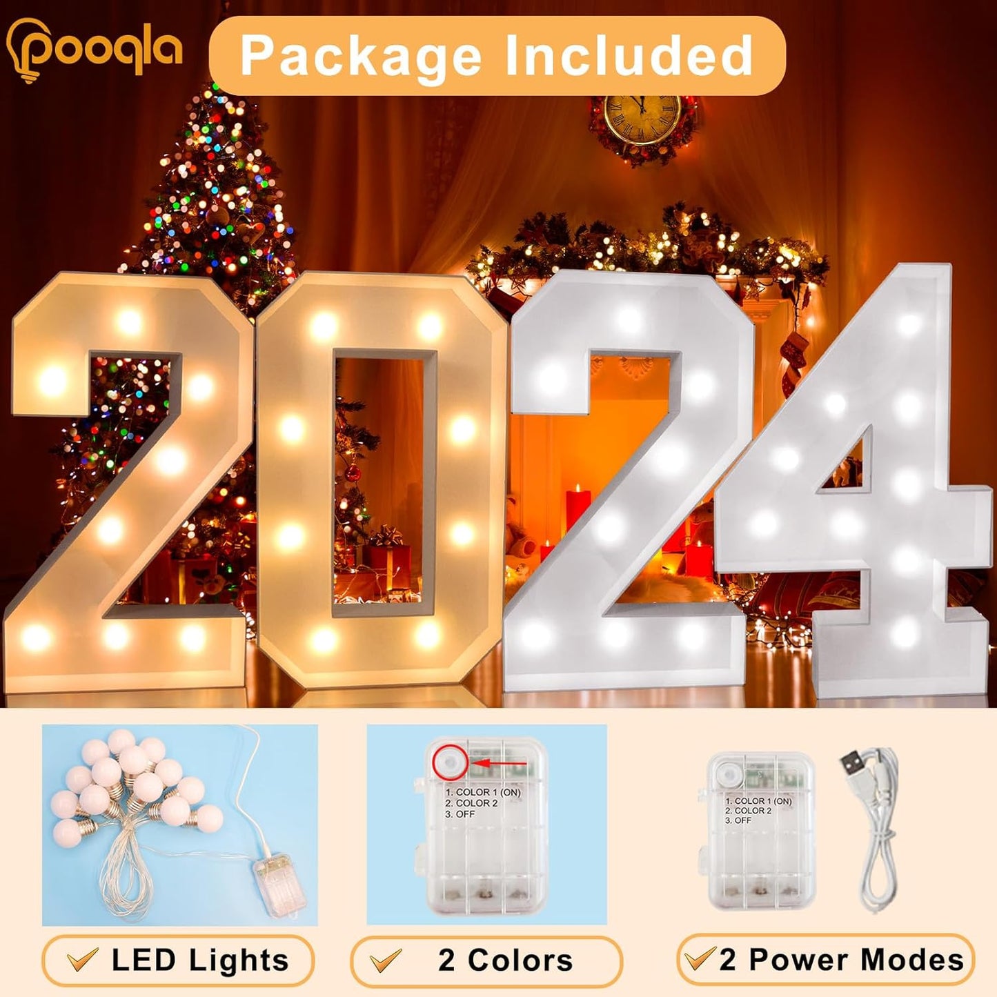 Pooqla 3FT Light Up Marquee Numbers, LED Large Lighted Marquee Numbers for Party Decoration, Giant Mosaic Number for Balloon 3rd 13th 30th Birthday Decoration, LED Light Up 3