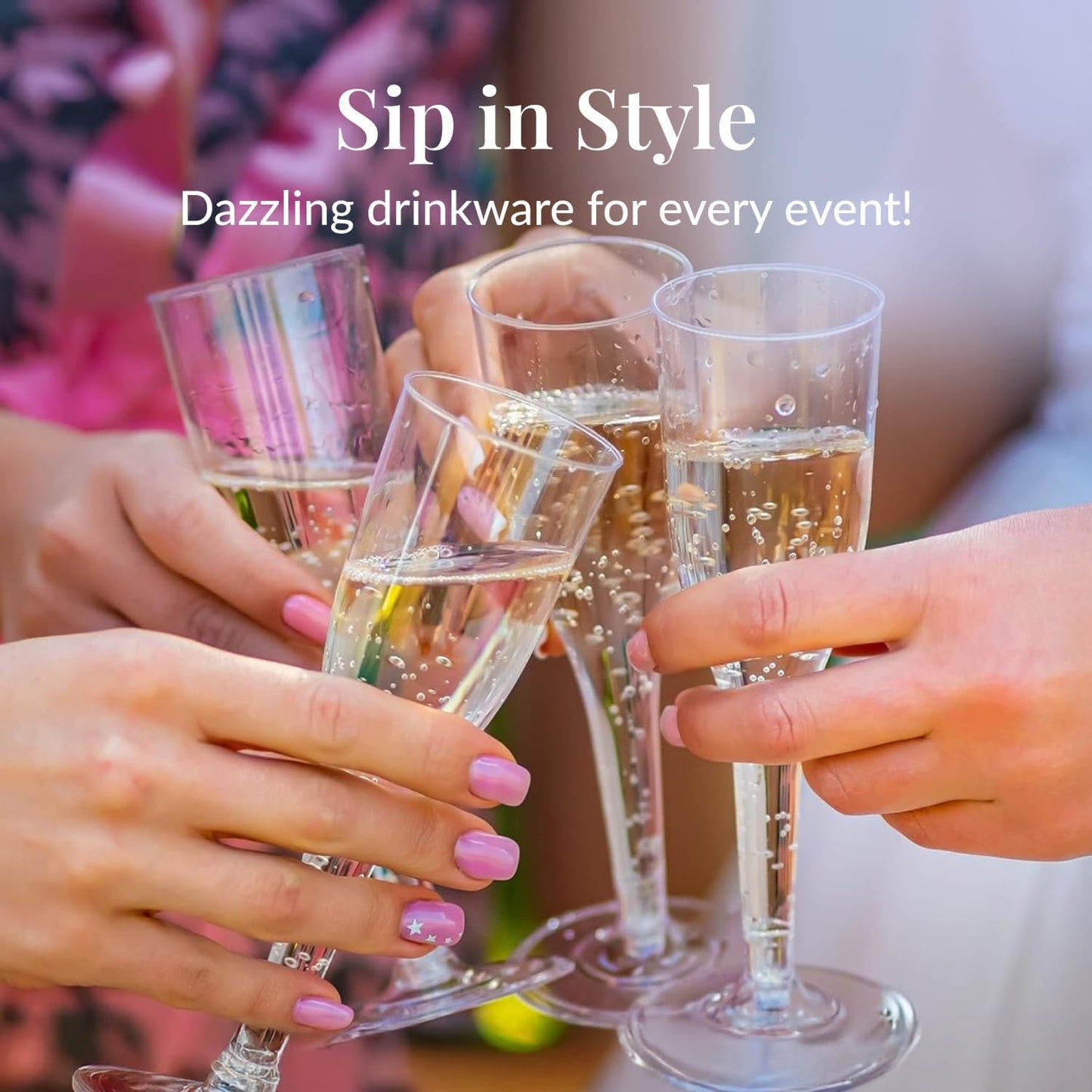 Prestee Set of 200 Plastic Champagne Flutes - Clear Champagne Glasses for Parties, Weddings, Events - 4.5 oz Disposable Drinkware - Elegant Stemware for Toasts Cocktails Mimosas