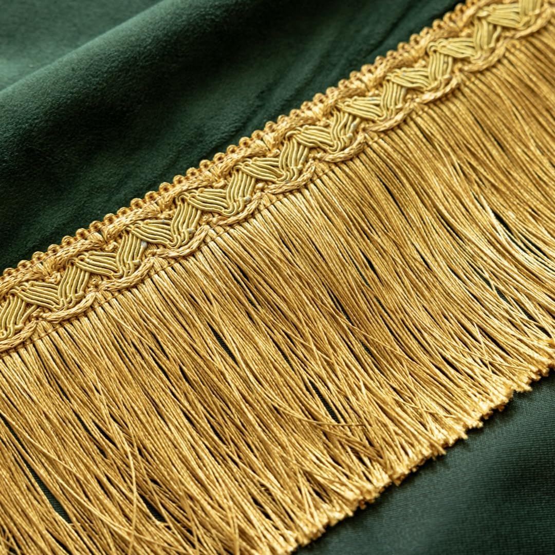 F-CHU Luxury Green Tablecloth Thickset Velvet Tablecloth with Beautiful Gold Tassels Table Cloth for Home Decor Wedding, Party, Banquet and Events 60x120-Inch