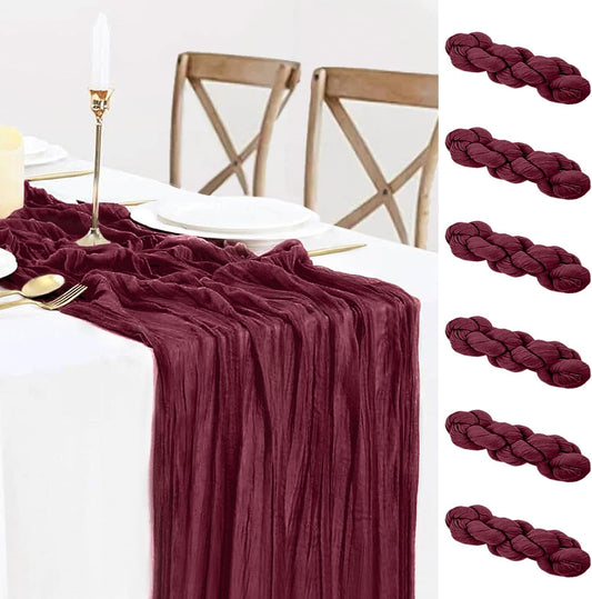 6 Pack Burgundy Table Runner Cheesecloth Gauze Red Table Runner 35x120 Inch Rustic Boho Cheese Cloth Sheer Runner for Wedding Baby Shower Bridal Shower Birthday Party Christmas Decorations