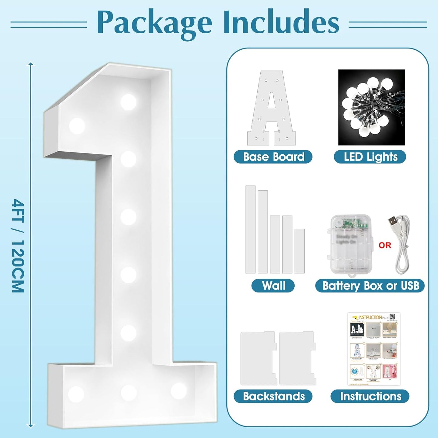 Ledido 4FT Marquee Light Up Numbers, Cool White Light Up Numbers Large Marquee Numbers for Party Decorations,5th 15th Birthday Anniversary Decor, Number 5