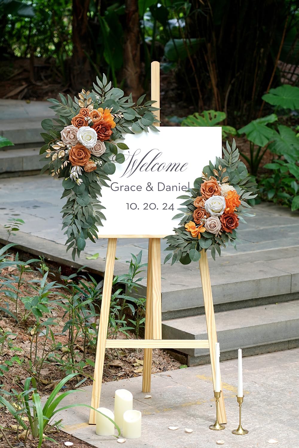 Artificial Flower Swag Set of 2 for Wedding Welcome Signs Floral Decorations, Burnt Orange Wedding Arch Flowers for Wedding Ceremony