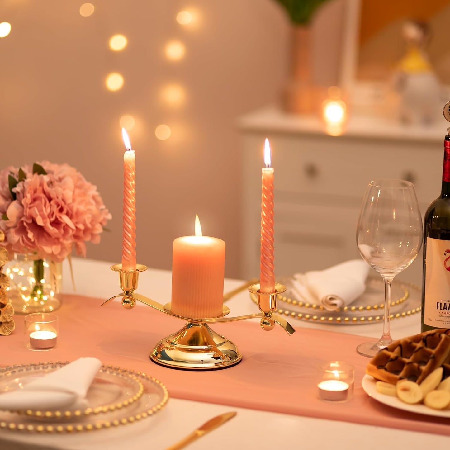 Unity Candle Holder for Wedding Ceremony Set - Romadedi 3 Arm Metal Gold Candle Stand for Pillar Taper Candlestick Unity Candles Centerpiece Decor Bride Reception Anniversary Decoration Gift