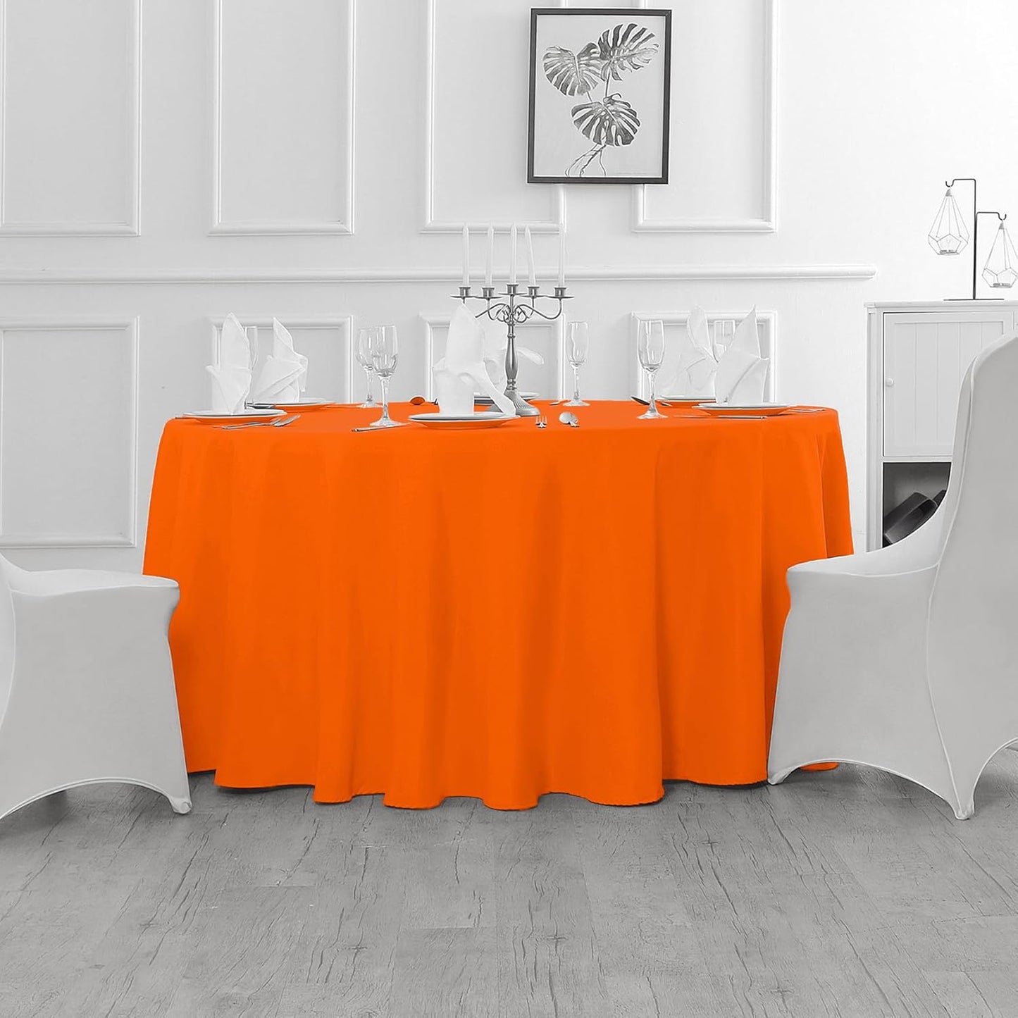 Fokitut 2 Pack Waterproof Round Tablecloth, 132 Inch, Stain Resistant and Wrinkle Polyester Table Cloth, Fabric Table Cover for Kitchen Dining, Wedding, Party, Holiday Dinner-Orange