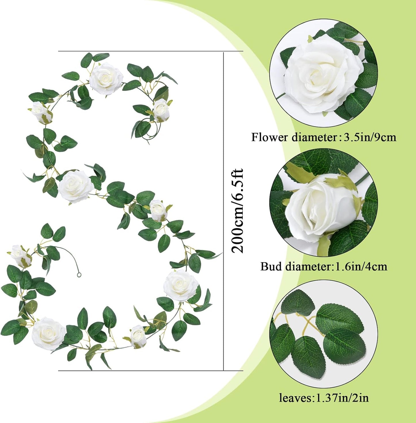 U'Artlines 3 Pack Artificial White Rose Vines Floral Garlands Total 19.5 Ft Fake Vine Silk Flower Garland for Indoor Outdoor Home Wedding Arch Garden Wall Decoration