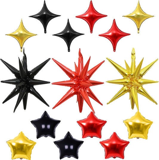 Star Balloons, 22in Red Black and Gold Star Balloons Foil 10in 4-Pointed & Pentagram Balloon for Graduation New Year Birthday Casino Movie Night Party Decorations