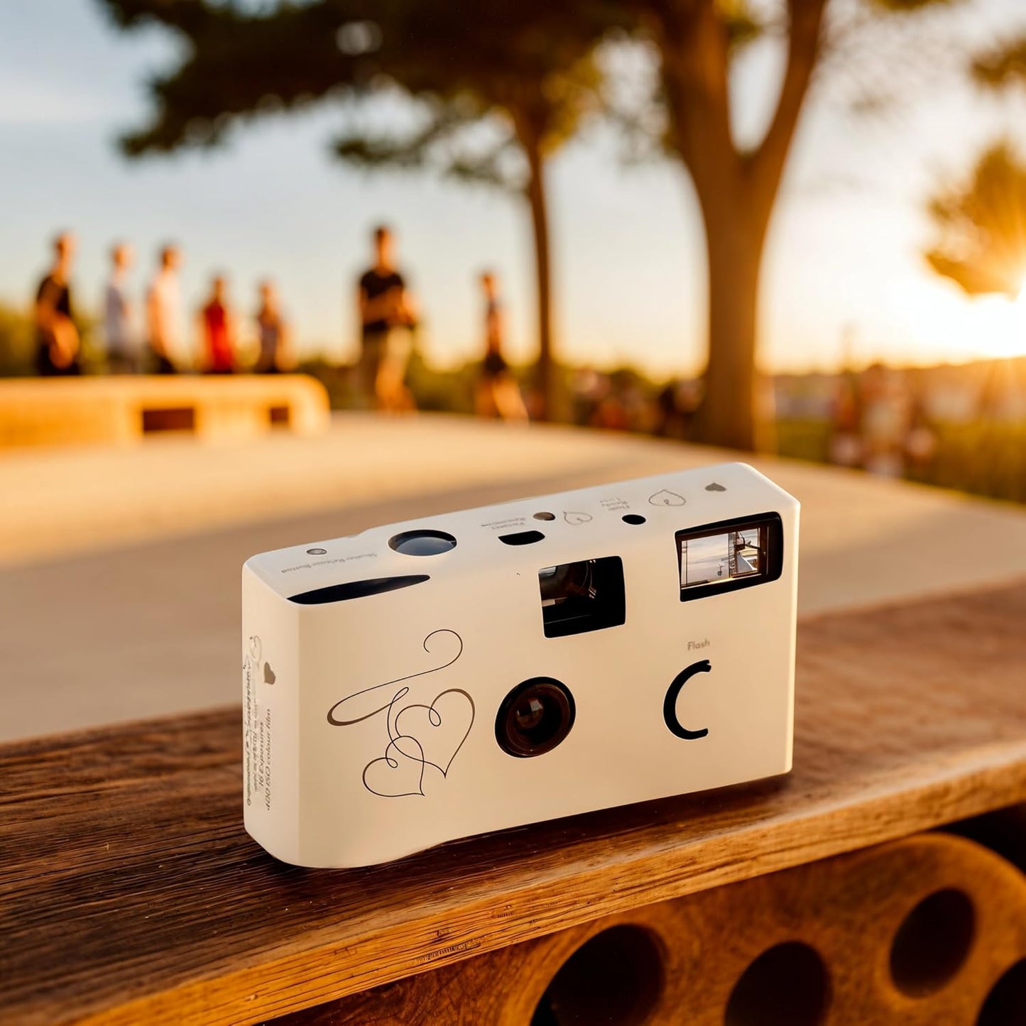 Weddingstar Disposable Camera with Flash - Single Use 35mm Film Camera for Wedding or Party Favors - Gold Enchanted Hearts (10 Pack)