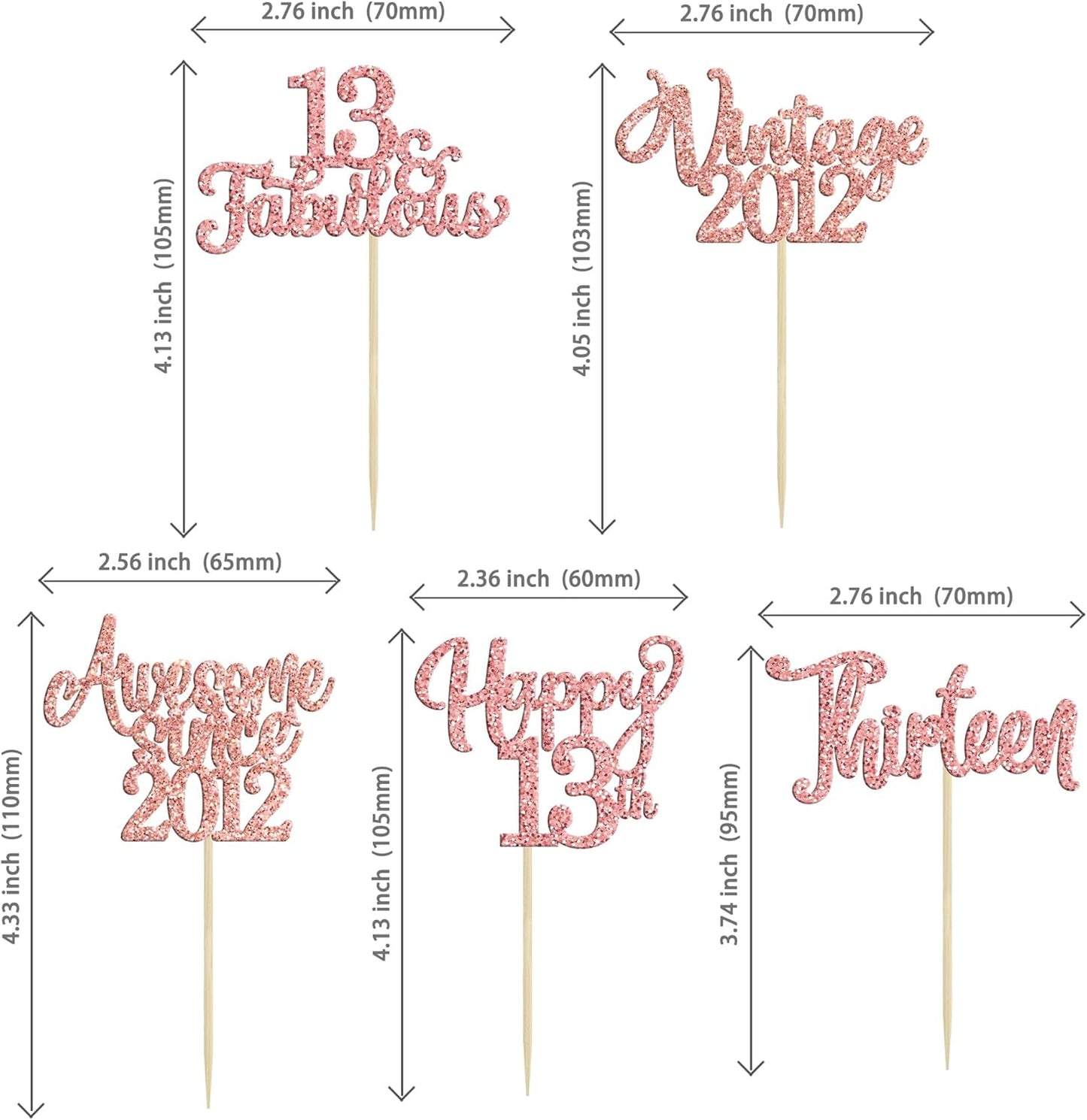 30Pcs Vintage 2012 Cupcake Toppers Glitter Thirteen 13 Fabulous Happy 13th Birthday Cupcake Picks Cheers to 13 Years for 13th Birthday Anniversary Party Cake Decorations Supplies Rose Gold