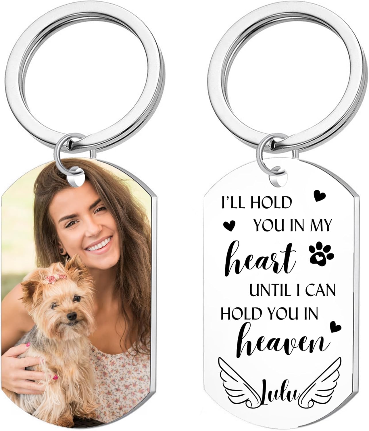 Personalized Pet Memorial Photo Keychain,Custom DogCat Remembrance Keychains with Picture Text,Loss of Pet Sympathy Key Chain