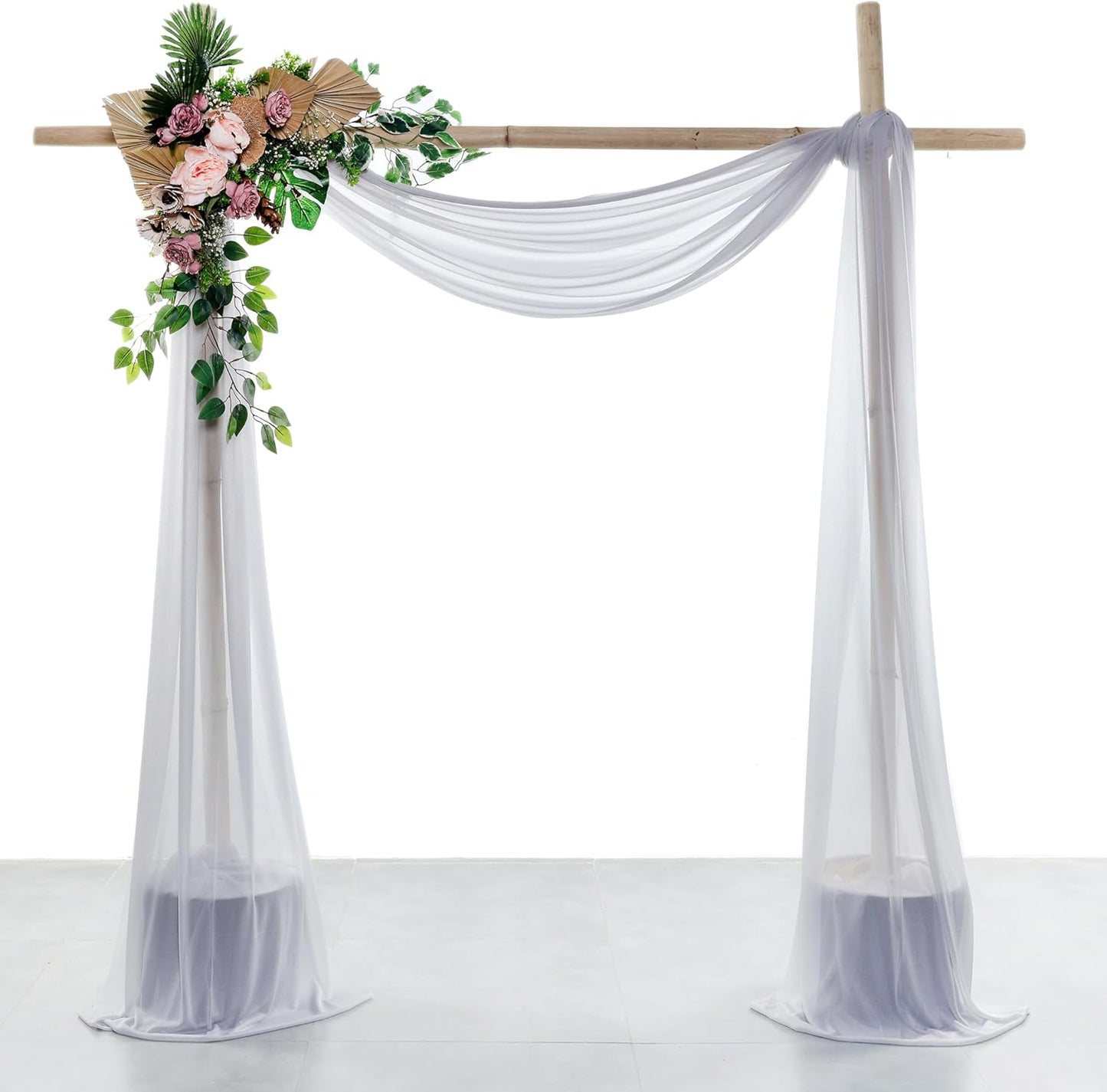 VDS Pack of 2 Panel (30 Inch X 20 Feet) Wedding Arch Draping Fabric Sheer Chiffon Fabric Drapery for Wedding Ceremony Reception Swag Backdrop Canopy Chuppah ARBO Altars Decoration (Cool Grey)