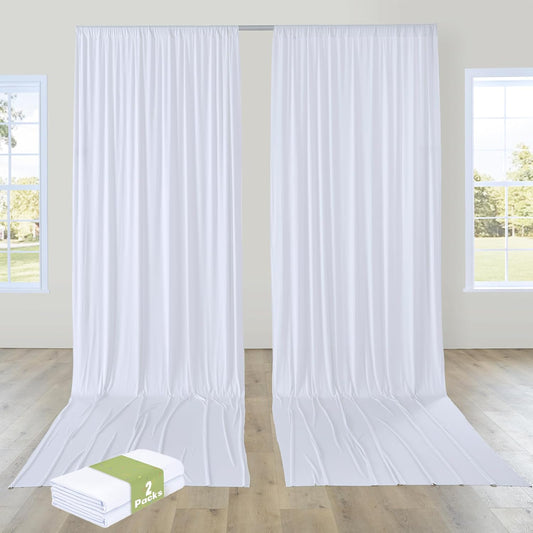 PartyVillage 10ft×15ft White Backdrop Curtain for Wedding Parties, 2 Panels Wrinkle Free 15 FT Long Polyester Photo Backdrop Drapes Back Drop Cloth for Birthday Photography Background