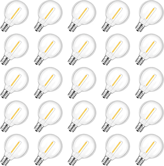 25 Pack Dimmable G40 Led Replacement Light Bulbs, E12 Screw Base Waterproof LED Globe Bulbs Light for Indoor Outdoor String Lights, Patio Cafe Décor, Not Solar