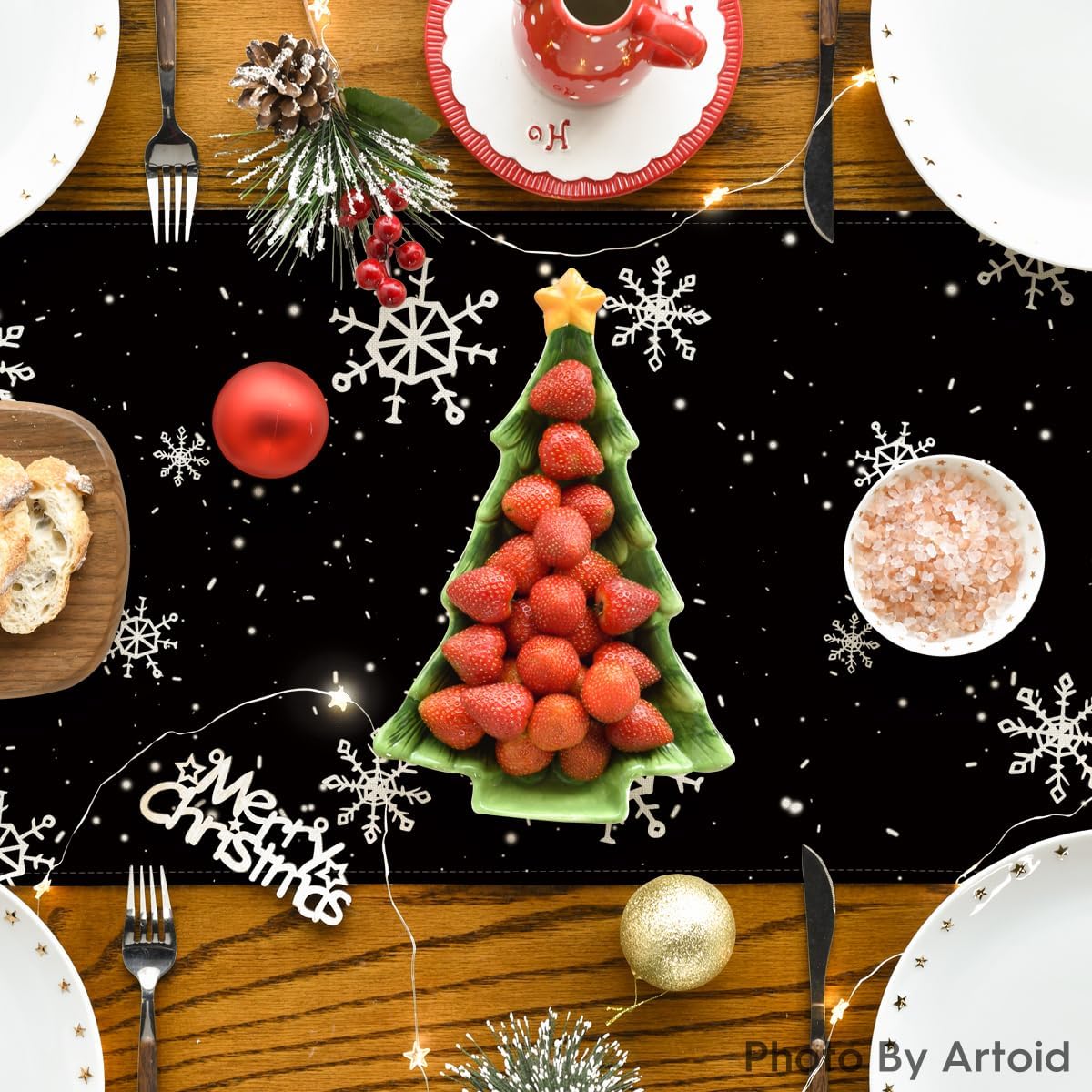 Artoid Mode Black Snowman Snowflake Let it Snow Winter Table Runner, Christmas Kitchen Dining Table Decoration for Home Party Decor 13x90 Inch
