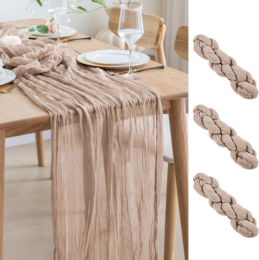 Asee'm 3pcs Cheesecloth Table Runner 120 Inches Long Nude Pink Boho Gauze Cheese Cloth Runner 10FT Rustic Sheer Table Runners for Christmas Wedding Party Baby Shower Spring Easter Decoration