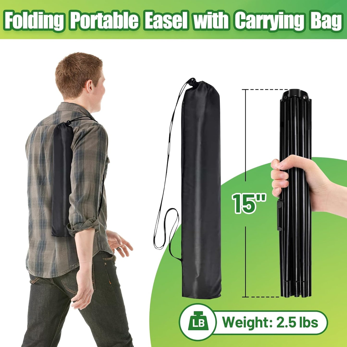 2Pcs Easel Stand for Sign - 63" Display Easel for Wedding Sign Stand Poster Stand, Lightweight Poster Easel for Painting, Folding Portable Easel Stand with Carrying Bag, Black