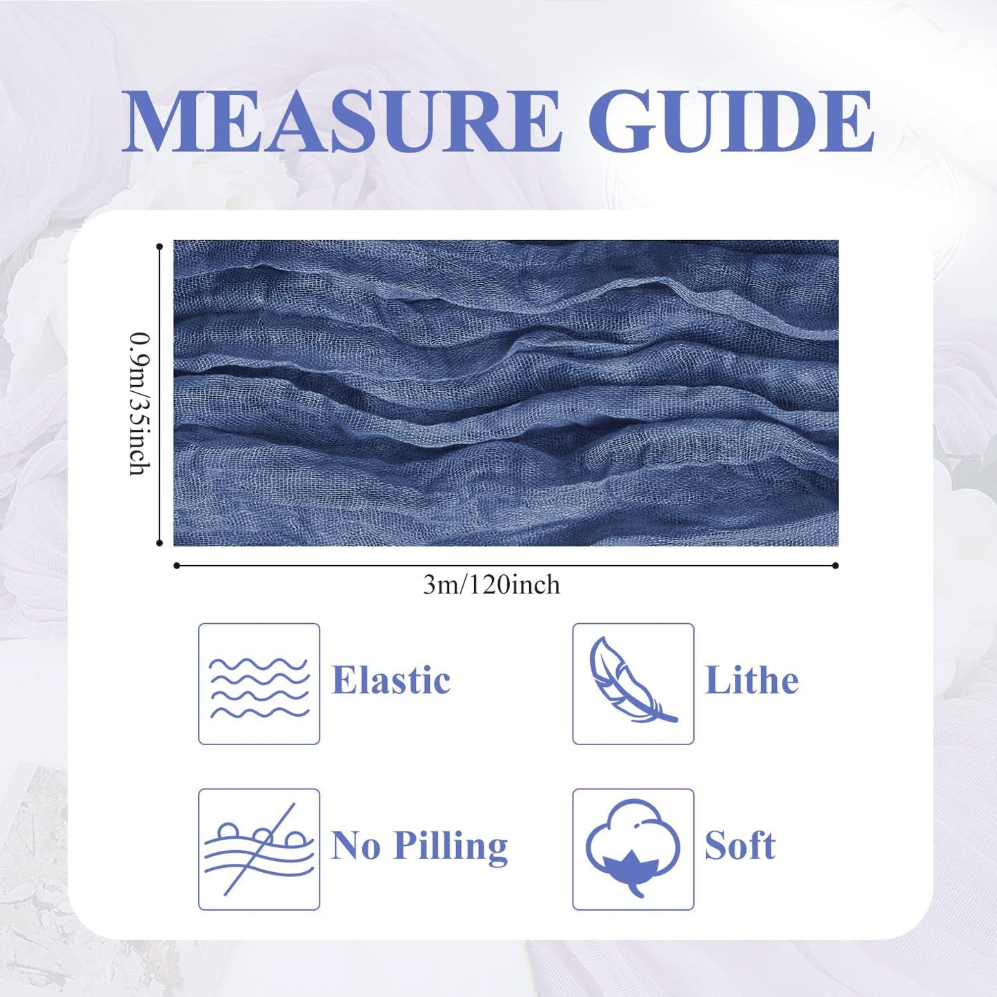 Asee'm Cheesecloth Table Runner 120 Inches Blue Boho Gauze Cheese Cloth Runner 10FT Rustic Sheer Dining Table Runners for Fall Thanksgiving Wedding Baby Shower Centerpiece Decoration