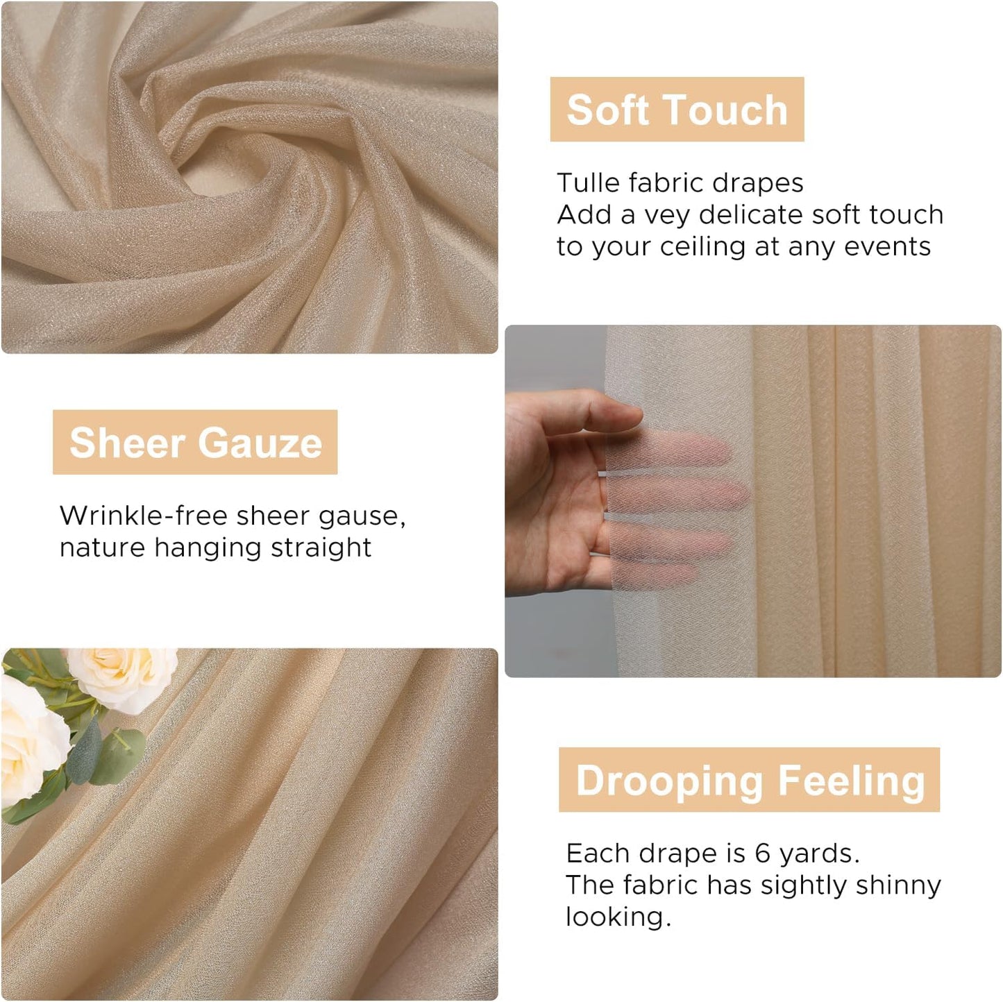 Wokceer Wedding Arch Draping Fabric Nude 28.7" x 20FT Sheer Drapes Backdrop for Ceremony, Birthday Party, Bridal Shower Decoration