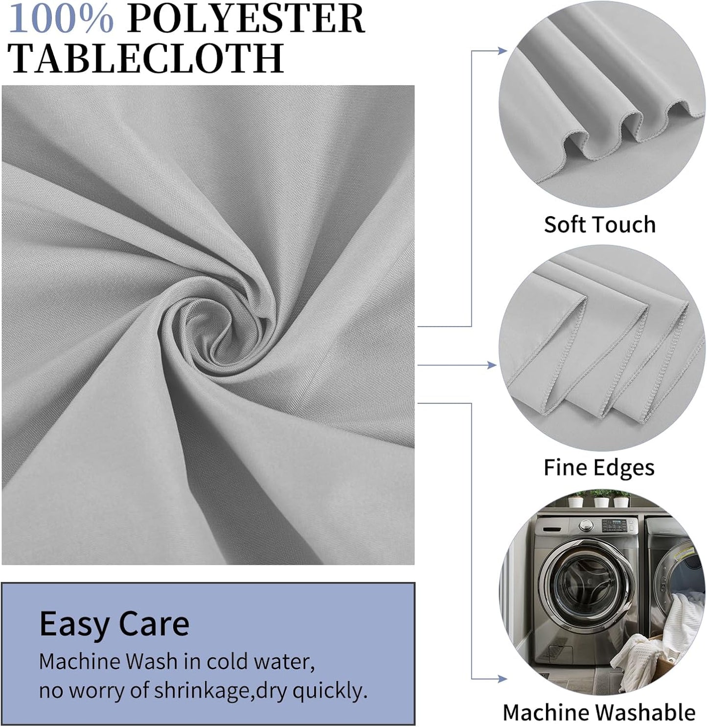 6 Pack Light Grey Round Tablecloths - 120 Inch, Polyester Table Cover, Stain and Wrinkle Resistant Washable Fabric Table Cloth for Wedding Banquet Parties