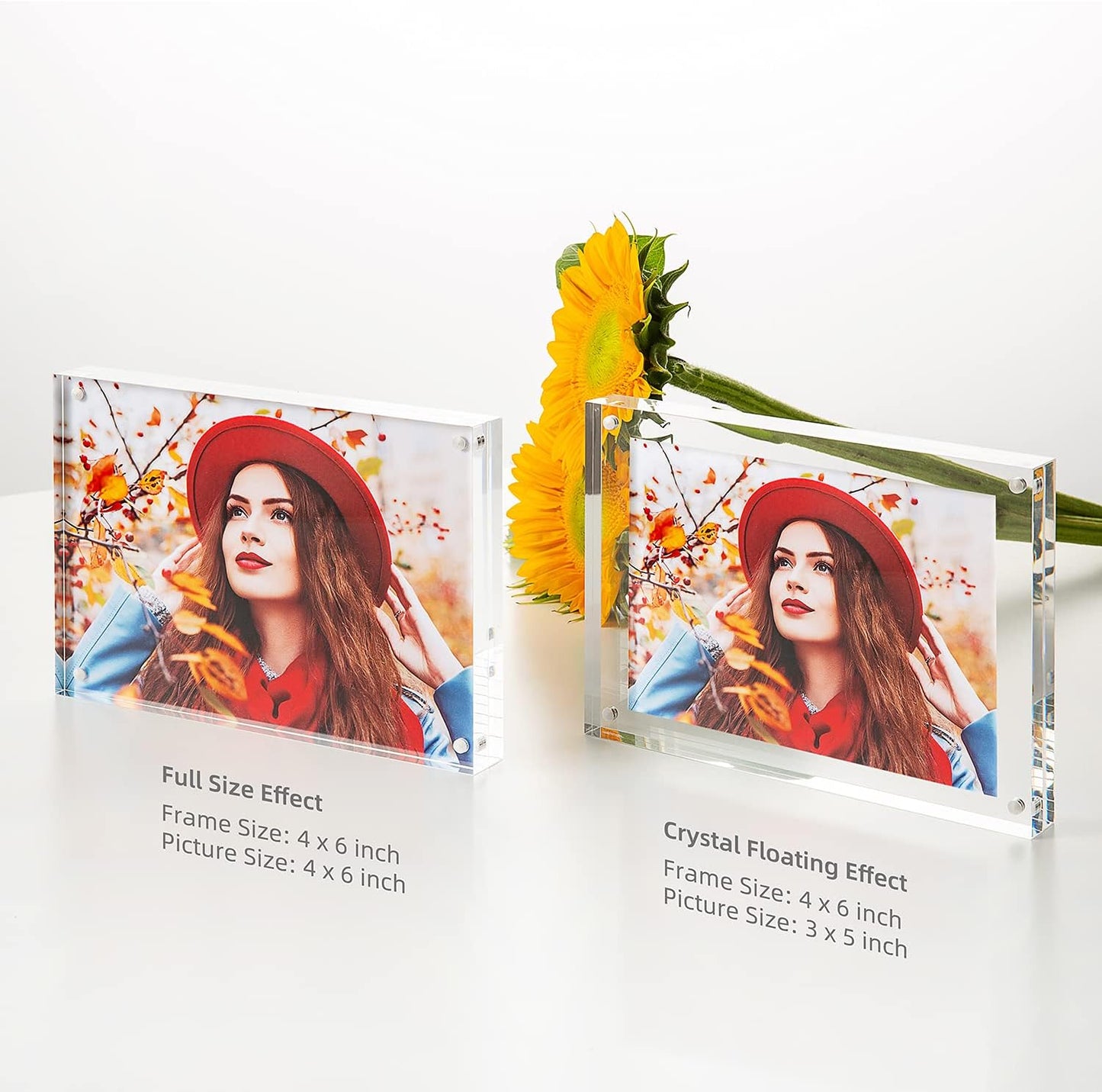 Acrylic Picture Frame , Clear Freestanding Double Sided 20mm Thickness Frameless Magnetic Photo Frames Desktop Display with Gift Box Package (4x6 4 pack)