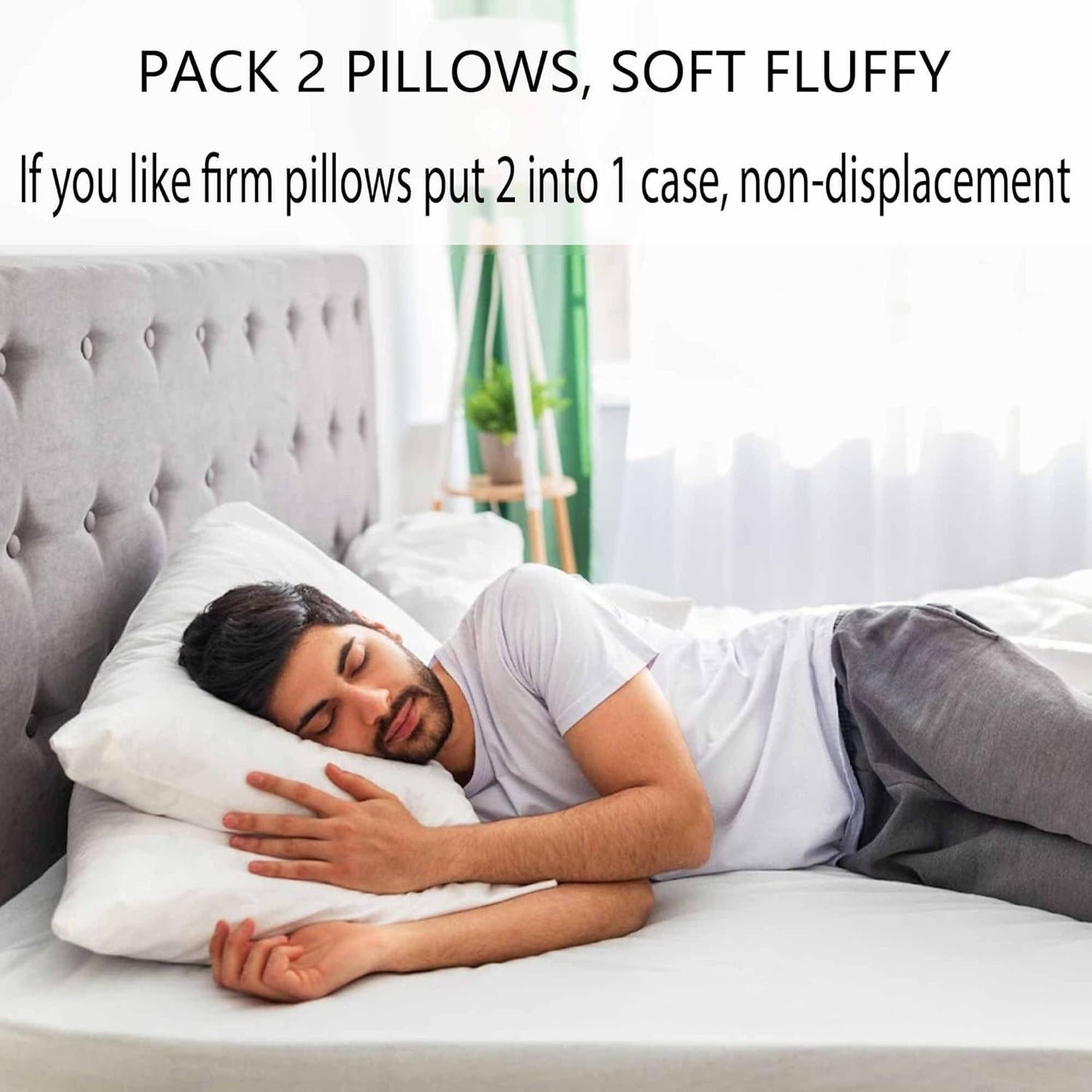 Ultra Thin Flat Soft Bed Pillows King Size Set of 2 Pack for Sleeping 20"x36", Hypoallergenic Skin Friendly Machine Washable