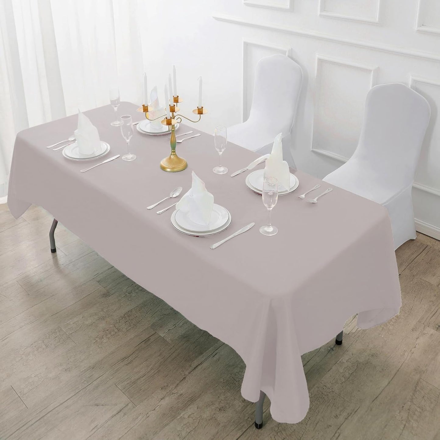 Fokitut 2 Pack Waterproof Rectangle Tablecloth, 90x132 Inch,Stain Resistant and Wrinkle Polyester Table Cloth, Fabric Table Cover for Kitchen Dining, Wedding, Party, Holiday Dinner-Silver