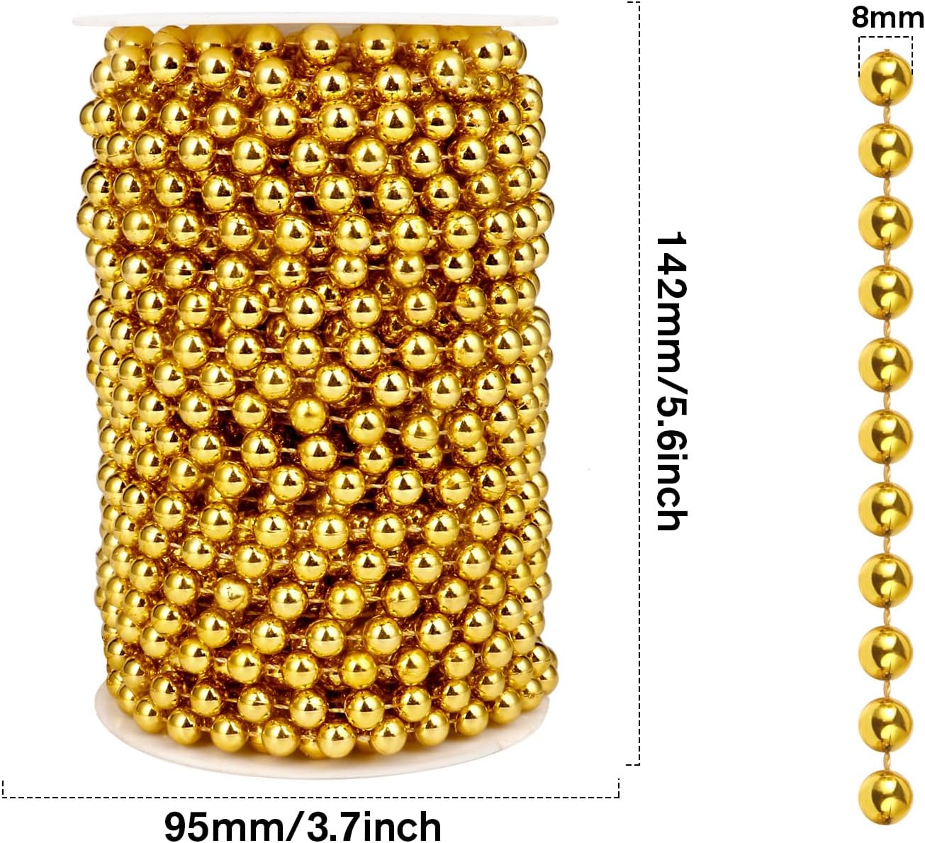 [66 Feet] Gold Pearl Beads Garland, 8MM 22 Yards Gold Faux Pearl Beads String Roll Bulk for DIY Craft Christmas Tree Wedding Party Decoration