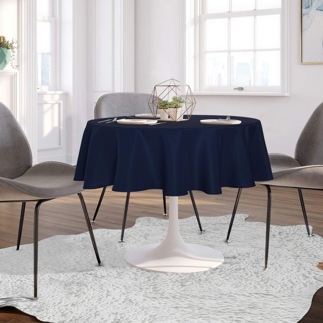 sancua Round Tablecloth - 80 Inch - Water Resistant Spill Proof Washable Polyester Table Cloth Decorative Fabric Table Cover for Dining Tables, Buffet Parties and Camping, Navy