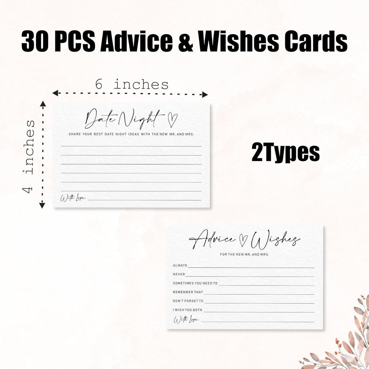 Advice & Wishes Card Set - Minimalism White - 15 Advice & Wishes Cards & 15 Date Night Cards Cards For New Couple, Newlyweds, Engagement, Wedding Party Favor & Supplies - B01