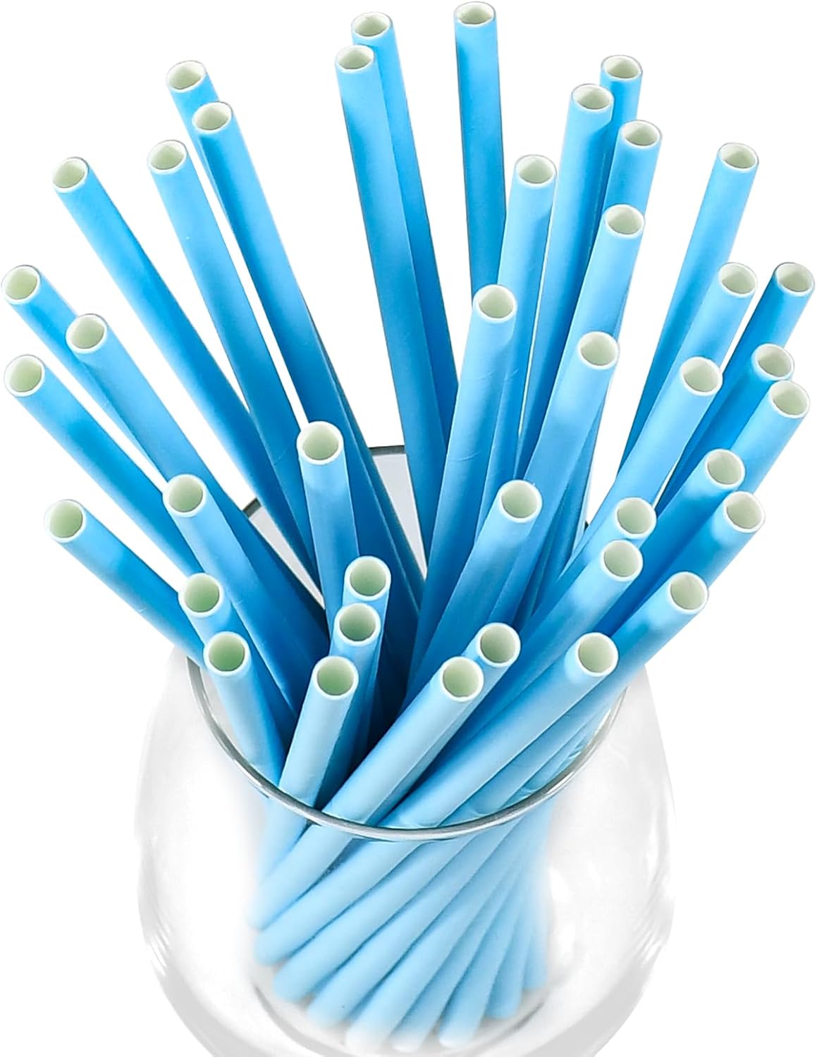 7.75'' x 0.24'' Disposable Solid Blue Unwrapped Paper Straws for Drinking 100 Counts - for Cocktail, Beverage, Cake Pops