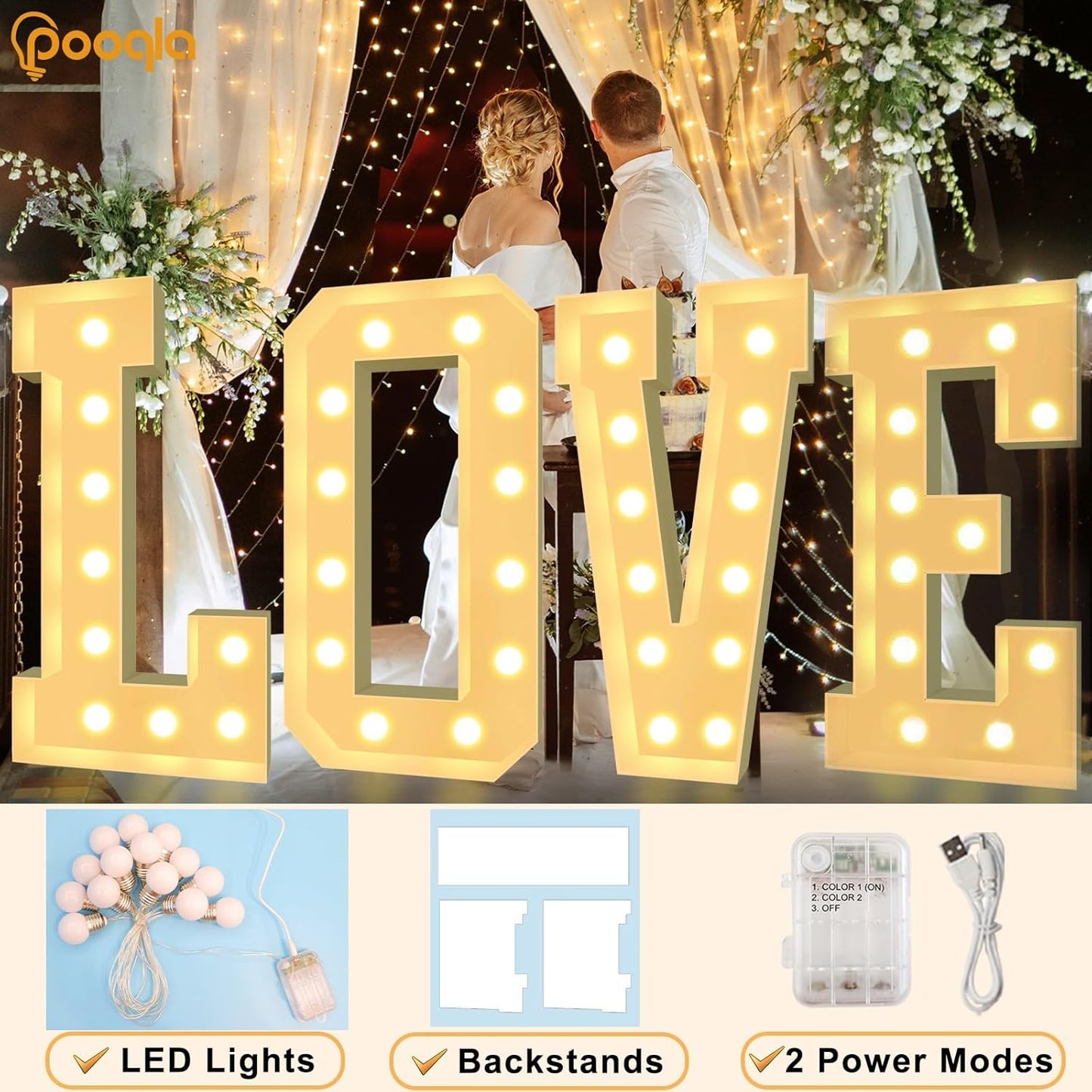 Pooqla 4 FT Marquee Light Up Letters, Cool White and Warm White Marquee Letter 4 Feet Tall, Giant LED Sign Big Mosaic Letter X for Balloons Birthday Party Anniversary Wedding Decorations