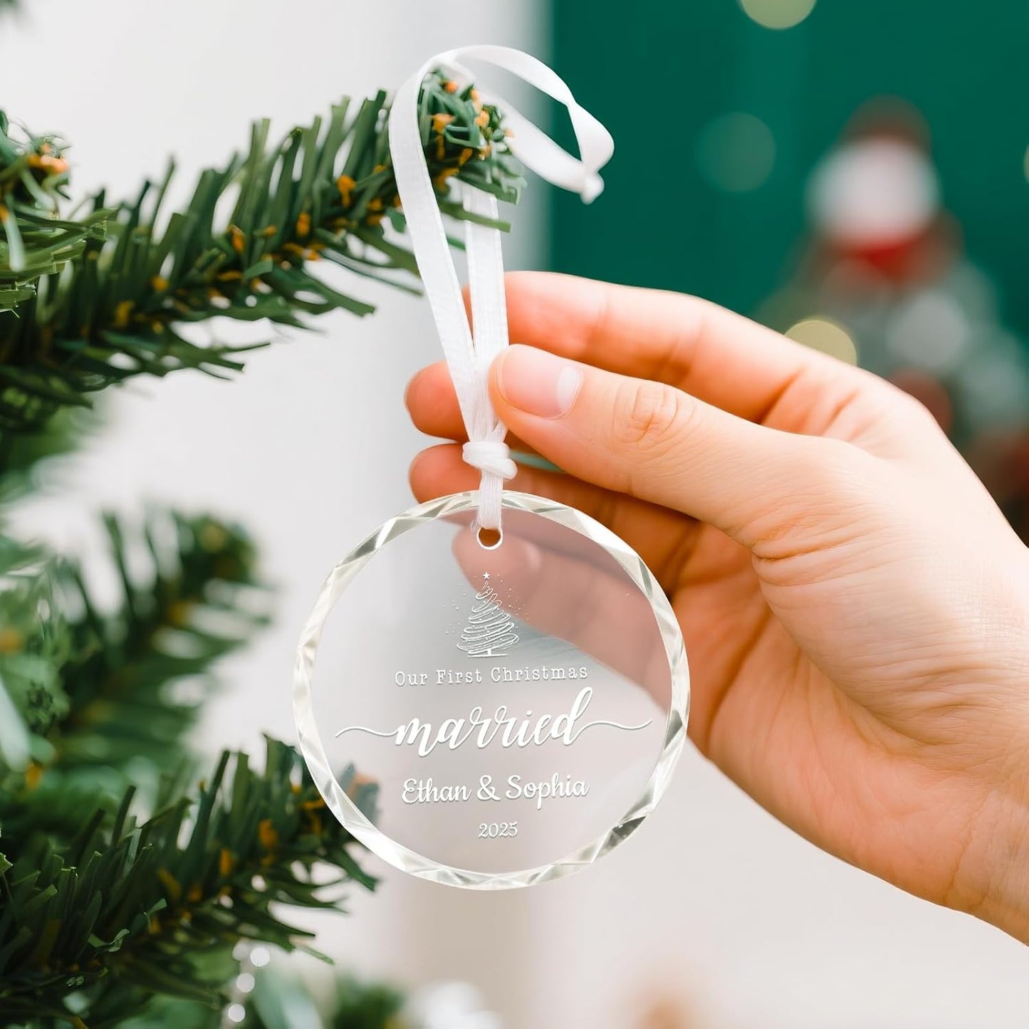 First Christmas Married Ornament 2025, Bridal Shower Gifts, Custom Christmas Ornament 2025 Just Married Decorations, Personalized Wedding Gifts for Couple Newlyweds