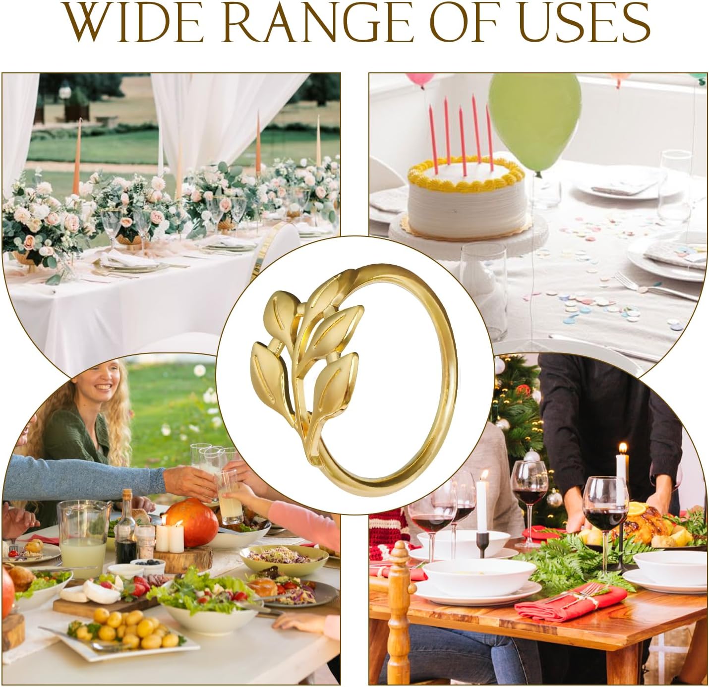 Gold Napkin Rings Set of 10 - Gold Fall Napkin Rings for Table Settings, Weddings, Holiday Party Tables