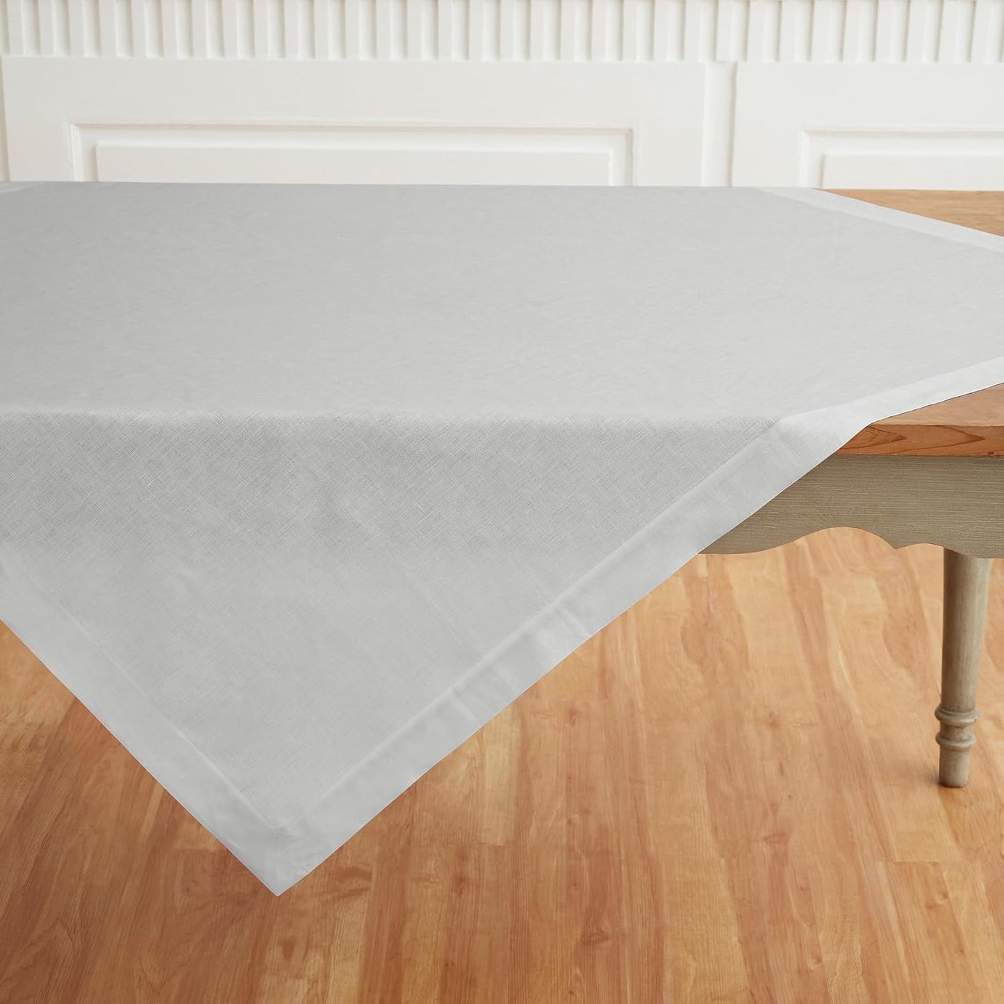 Solino Home Linen Tablecloth 52 x 52 Inch - 100% Pure Linen Silver Cloud Square Tablecloth - Fete, Machine Washable Table Throw for Fall, Autumn, Thanksgiving