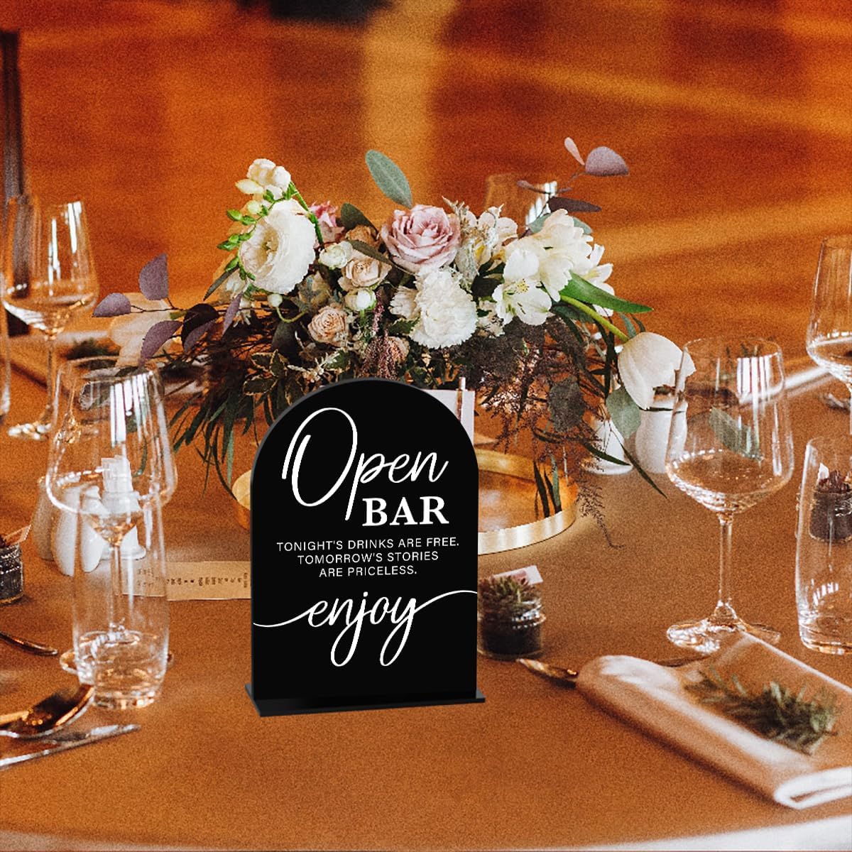 Acrylic Wedding Sign Wedding Signs for Ceremony Open Bar Sign for Wedding Modern Calligraphy Arch Acrylic Table Top Sign for Wedding Reception and Event Party Table(black）