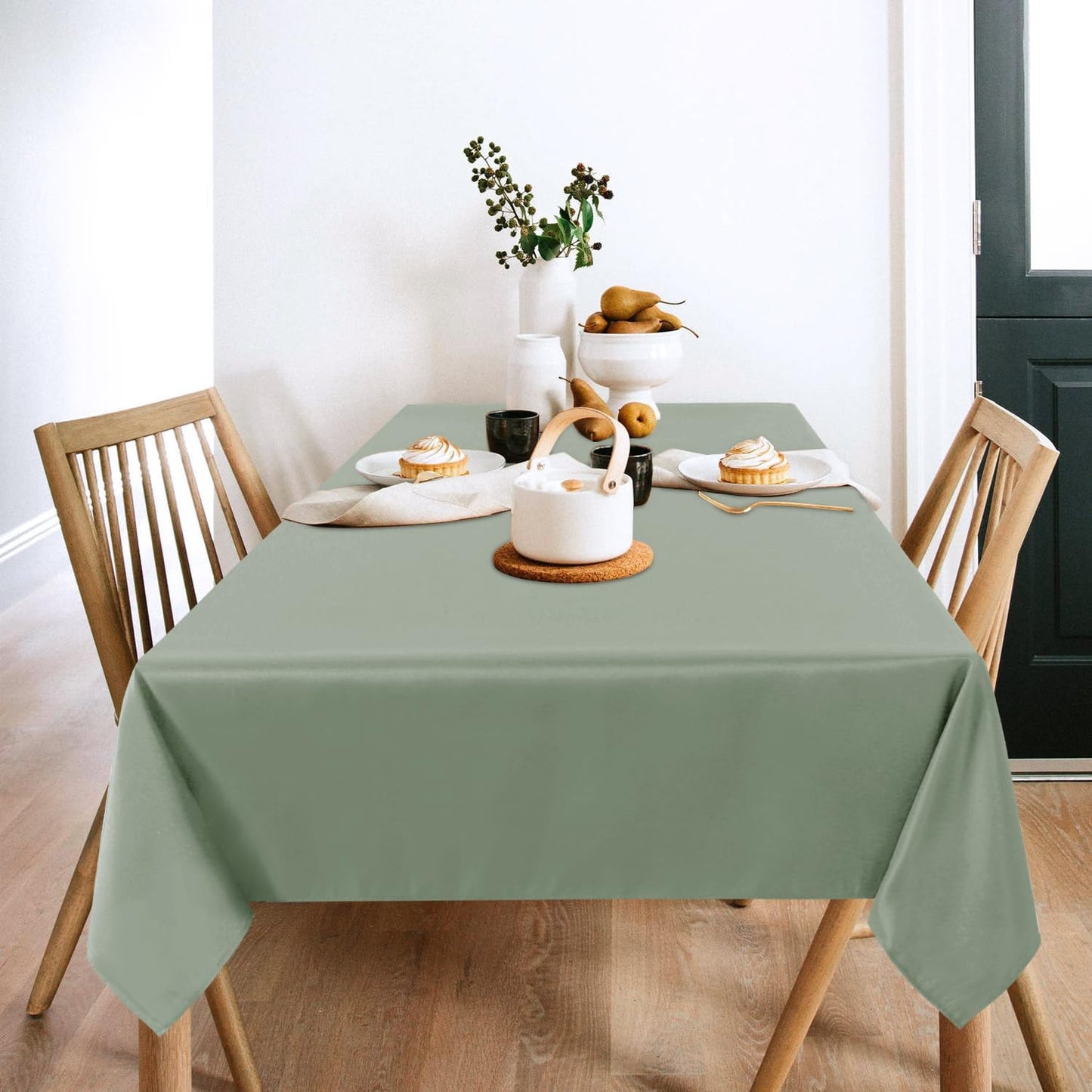 sancua 2 Pack Sage Green Tablecloth 60 x 102 Inch, Rectangle Table Cloth for 6 Feet Tables - Stain and Wrinkle Resistant Washable Polyester Table Cover for Dining Tables, Buffet Parties and Camping