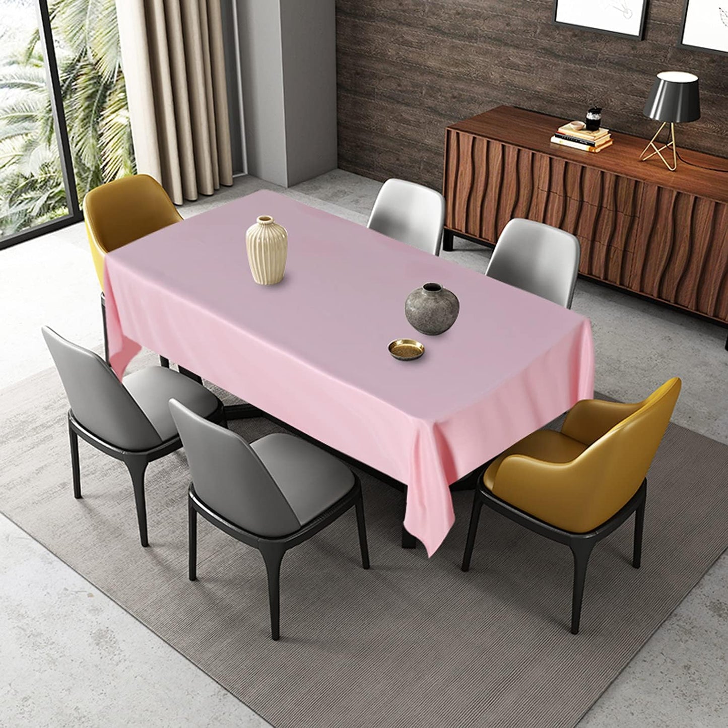 Fitable Rectangle Tablecloth Stain and Wrinkle Resistant Washable Polyester Table Cloth for Buffet Parties and Camping (60x102 inch, Pink)